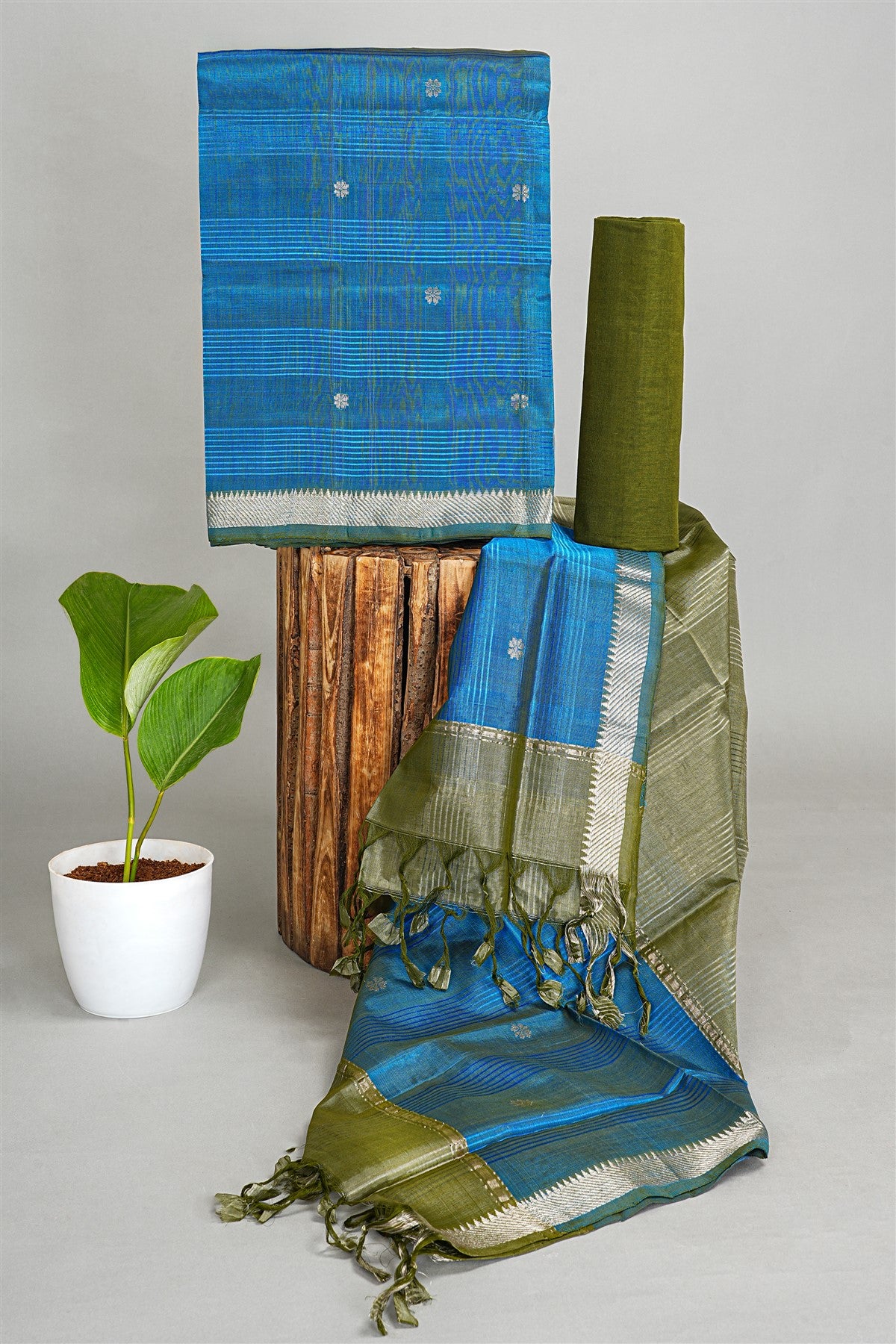 Sico Blue Woven Buta Dress Material