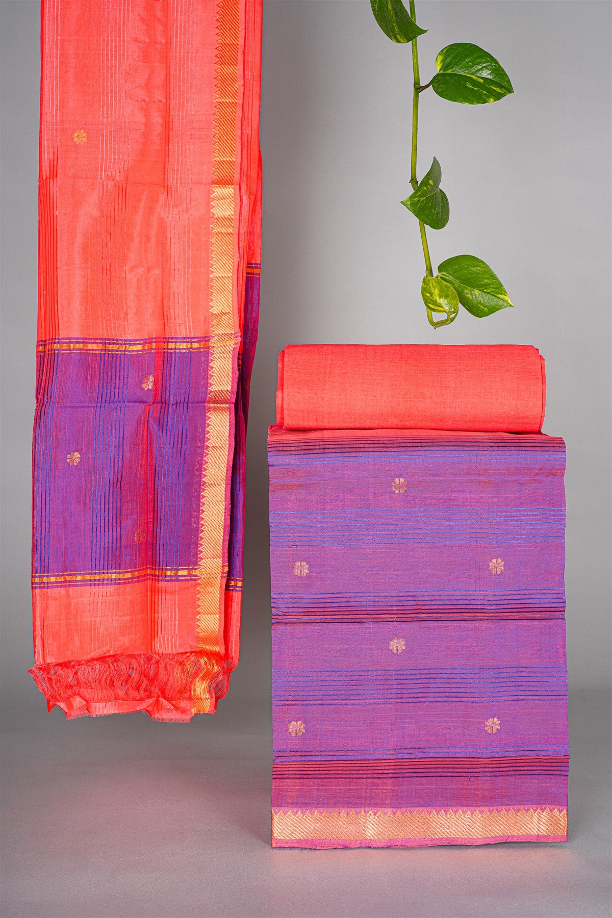 Sico Purple Zari Border Dress Material