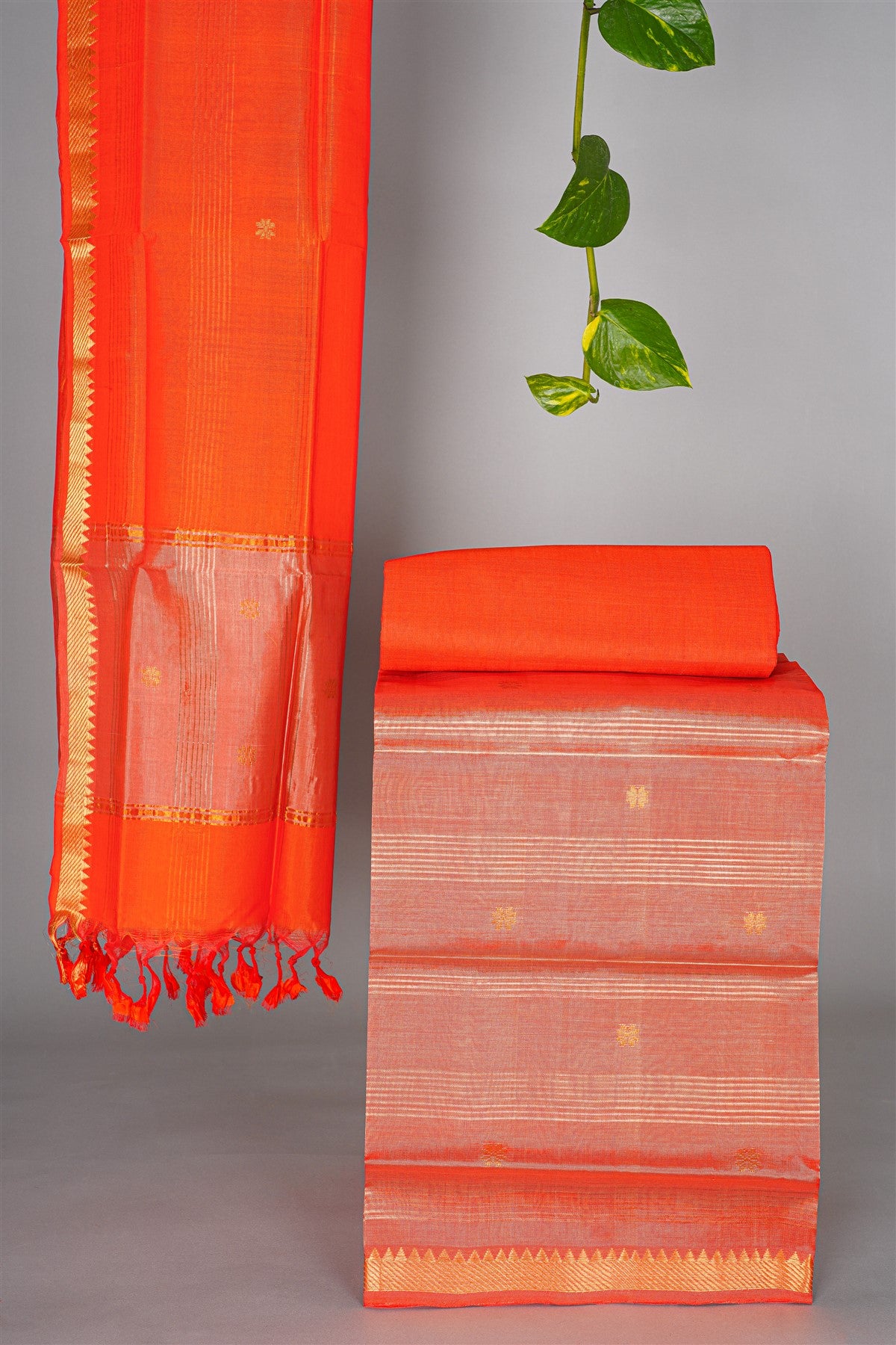 Sico Orange Zari Border Dress Material