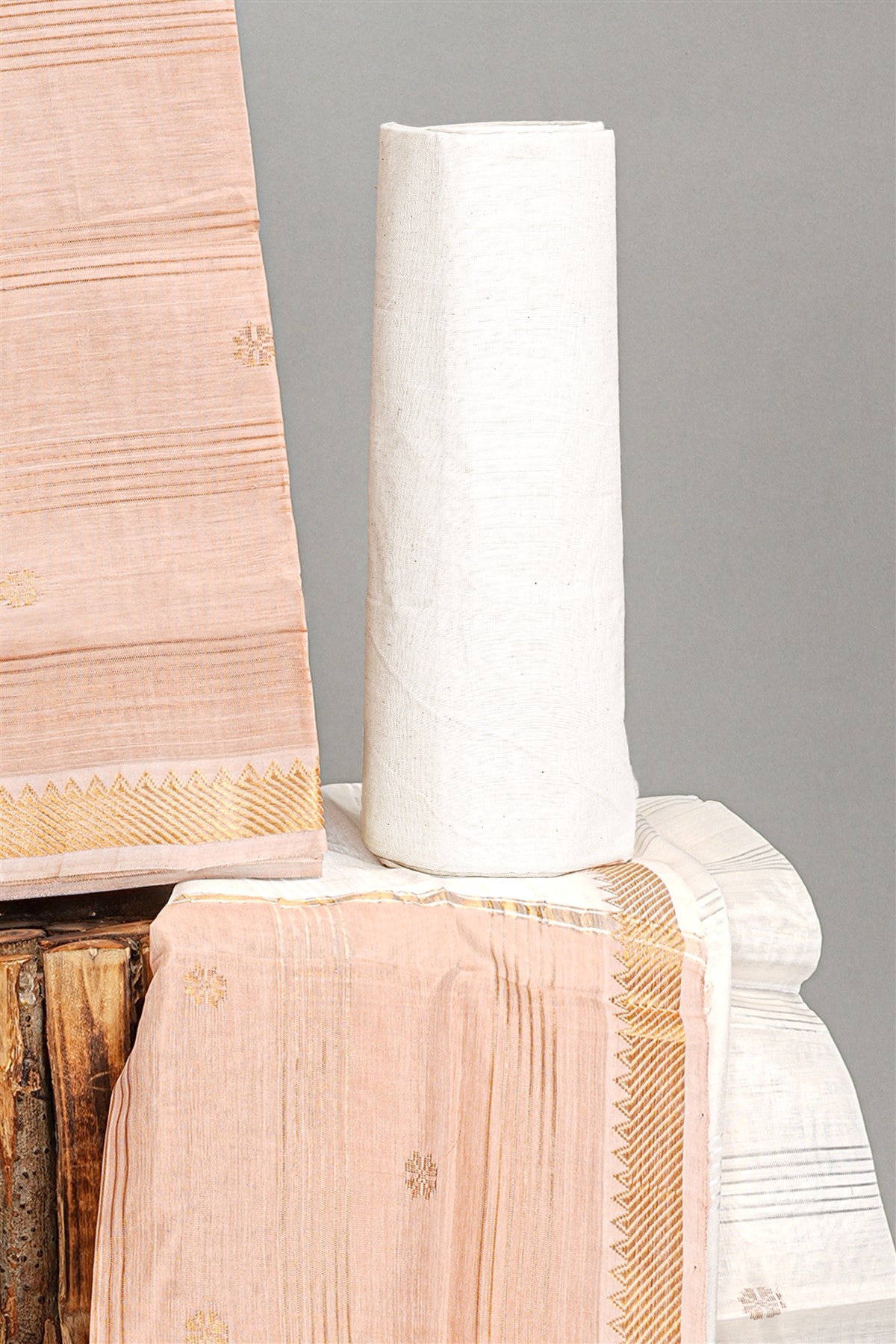 Sico Peach Zari Border Dress Material