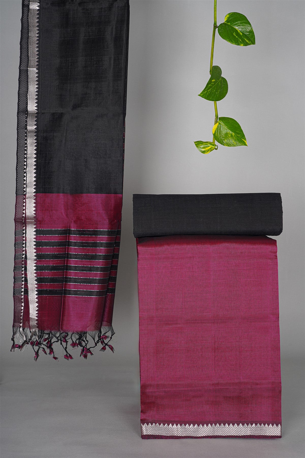 Sico Magenta Zari Border Dress Material