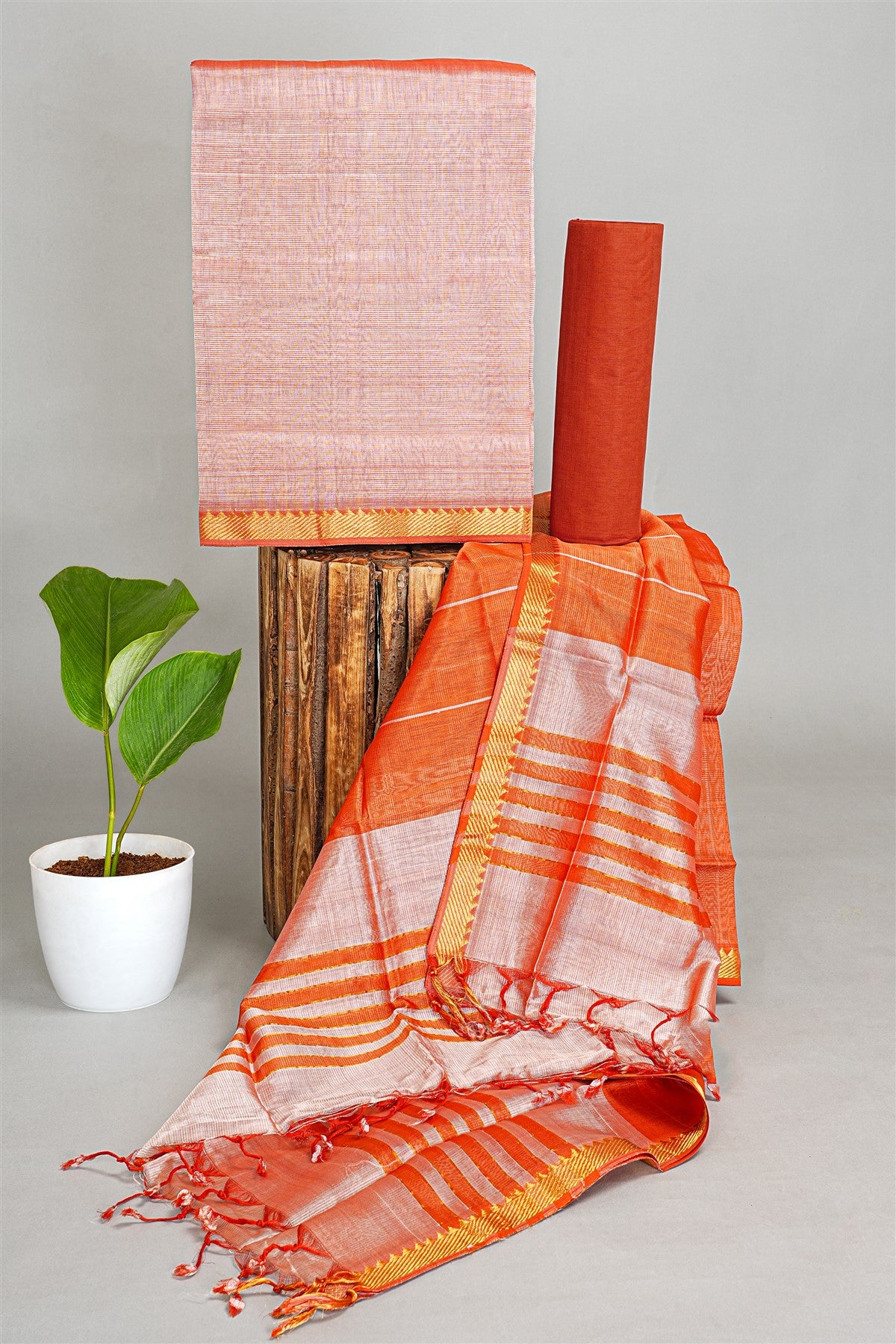 Sico Onion Pink Zari Border Dress Material