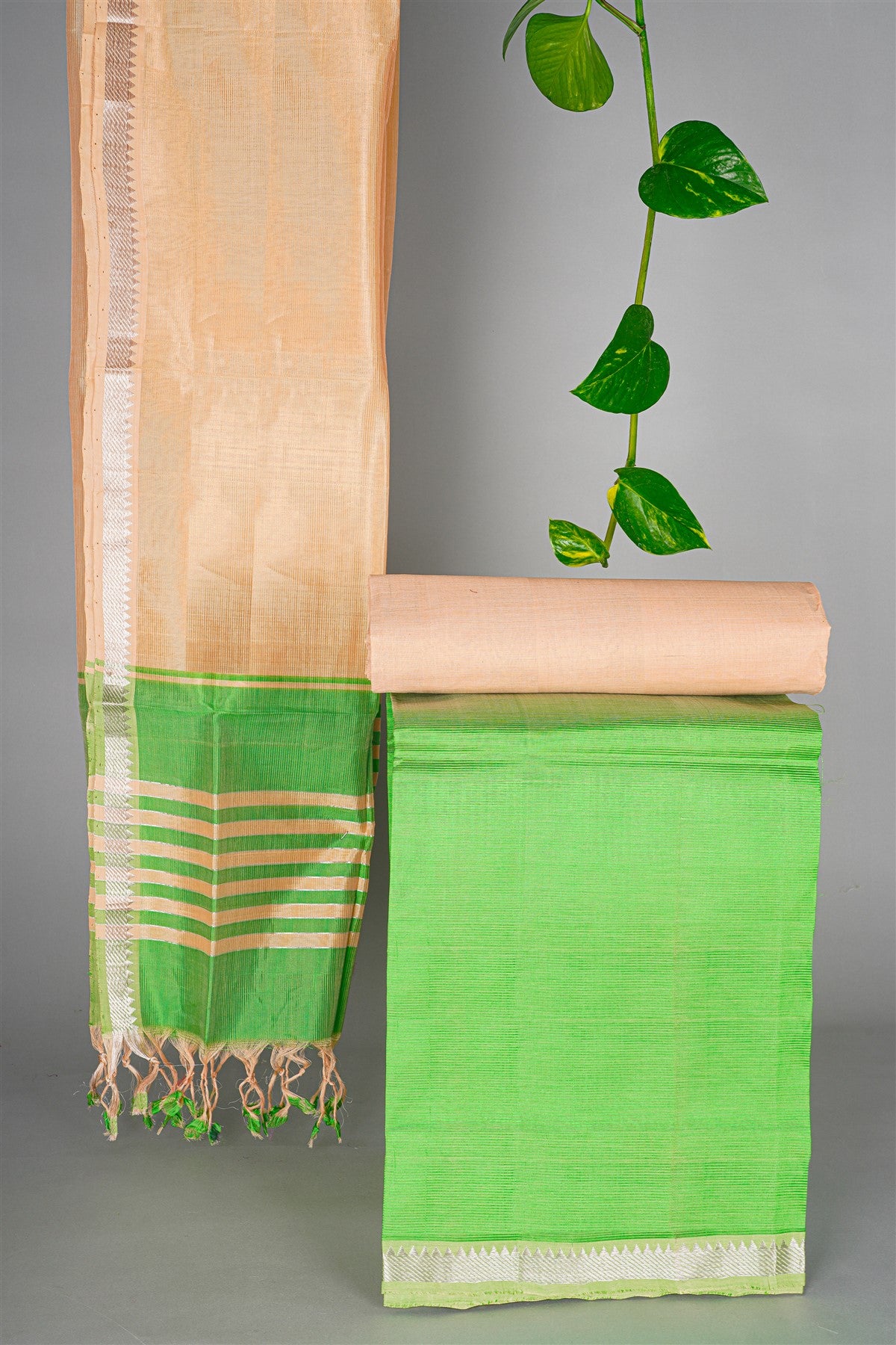 Sico Parrot Green Zari Border Dress Material