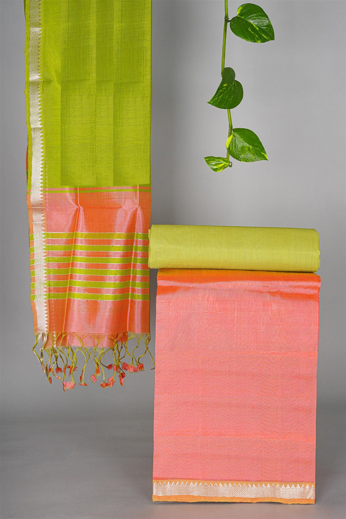 Sico Peach Zari Border Dress Material