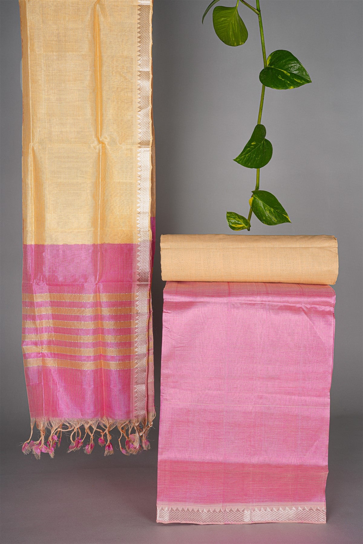 Sico Pink Zari Border Dress Material