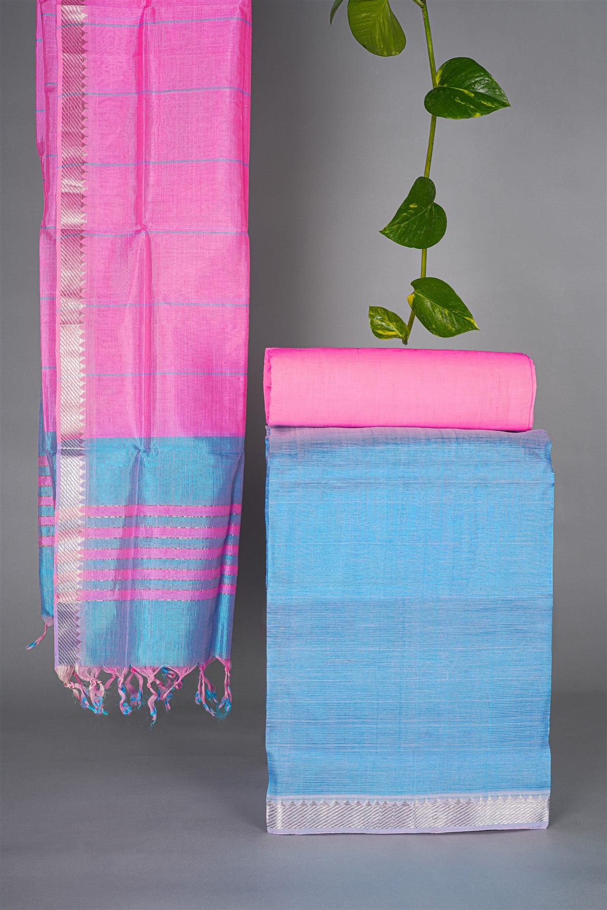 Sico Sky Blue Zari Border Dress Material