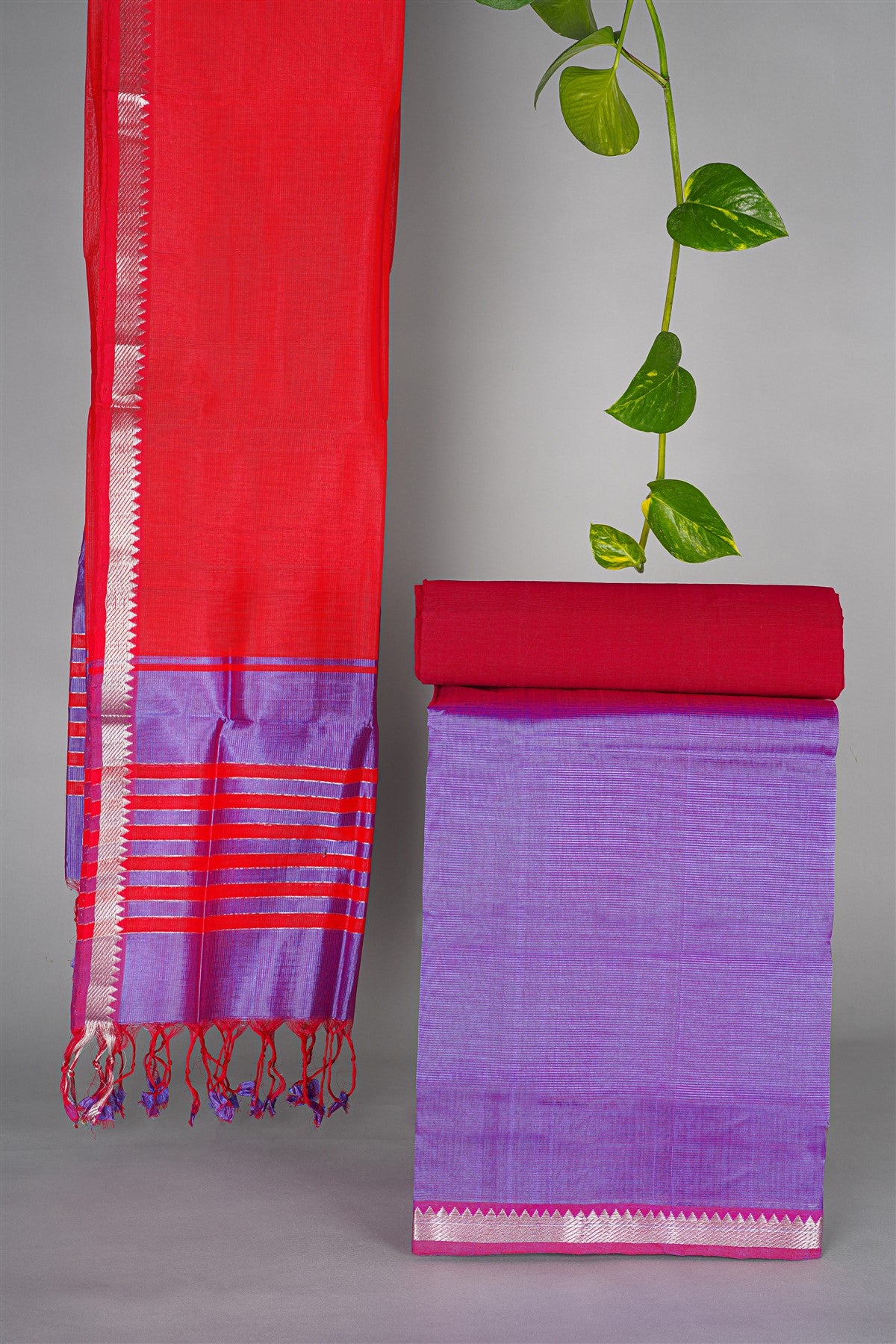 Sico Violet Zari Border Dress Material