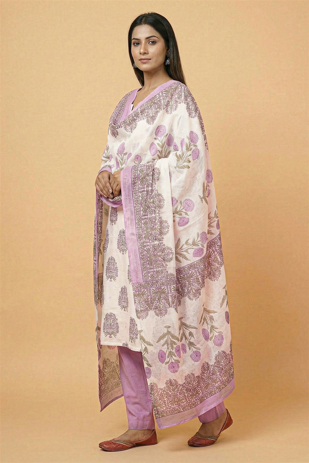 Cotton Printed Purple Kurti Set With Dupatta