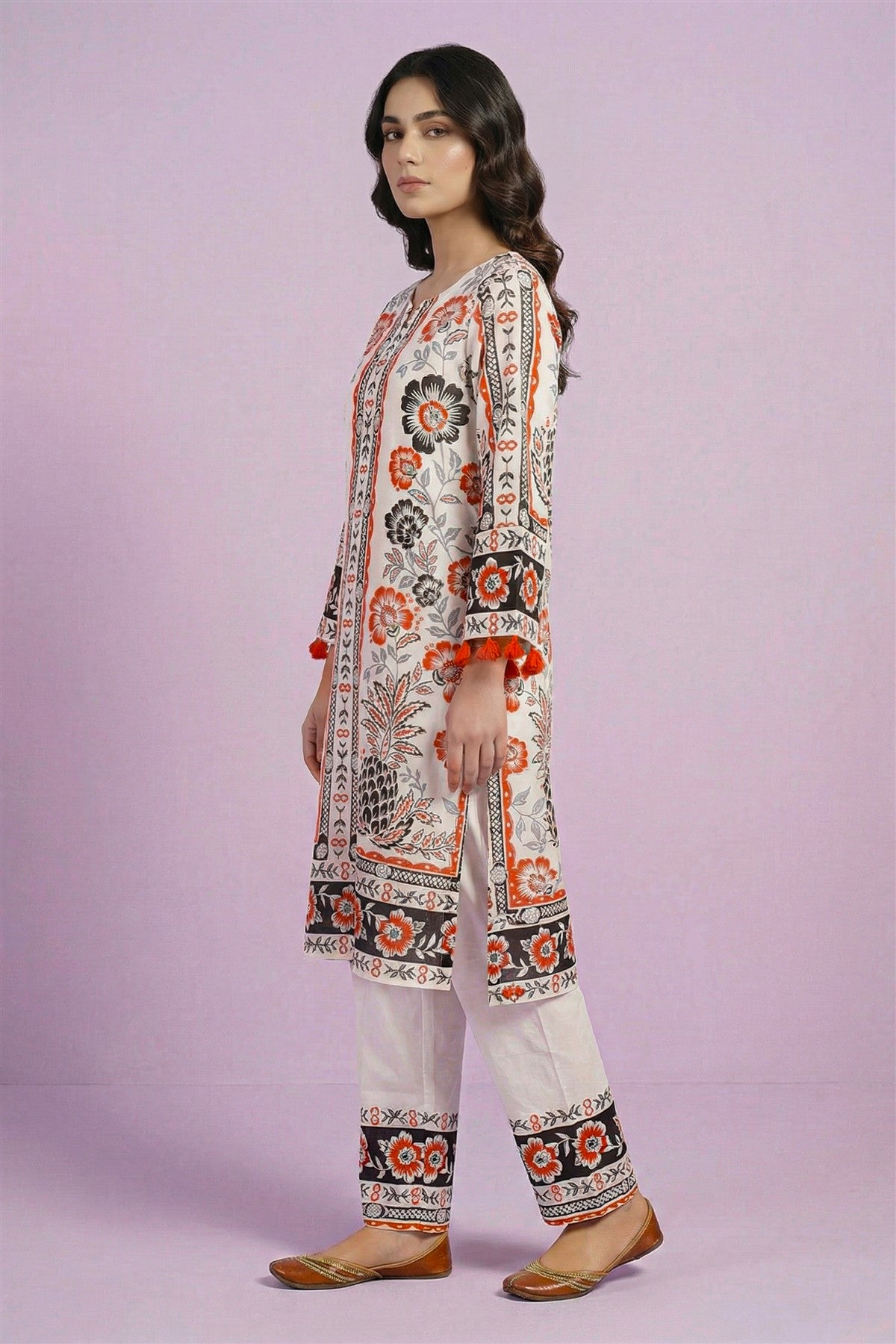 Cotton White Floral Printed Kurti Set With Dupatta