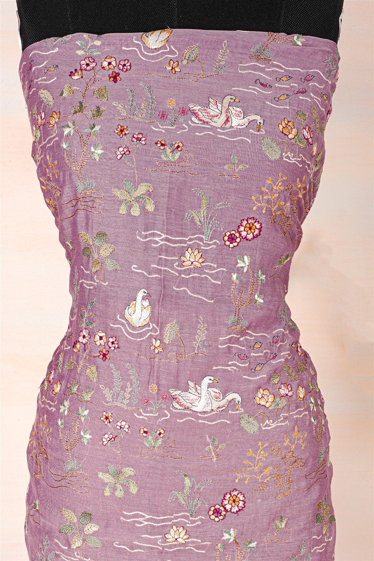 Chanderi Lavender Embroidered Dress Material