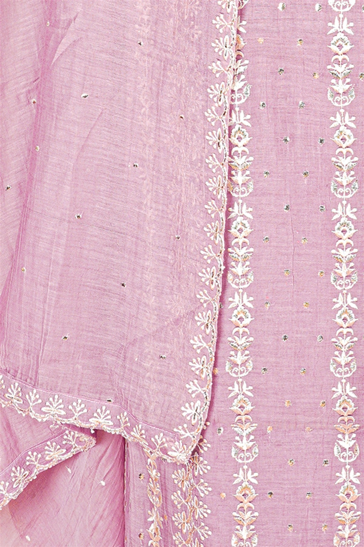 Chanderi Lavender Embroidered Dress Material
