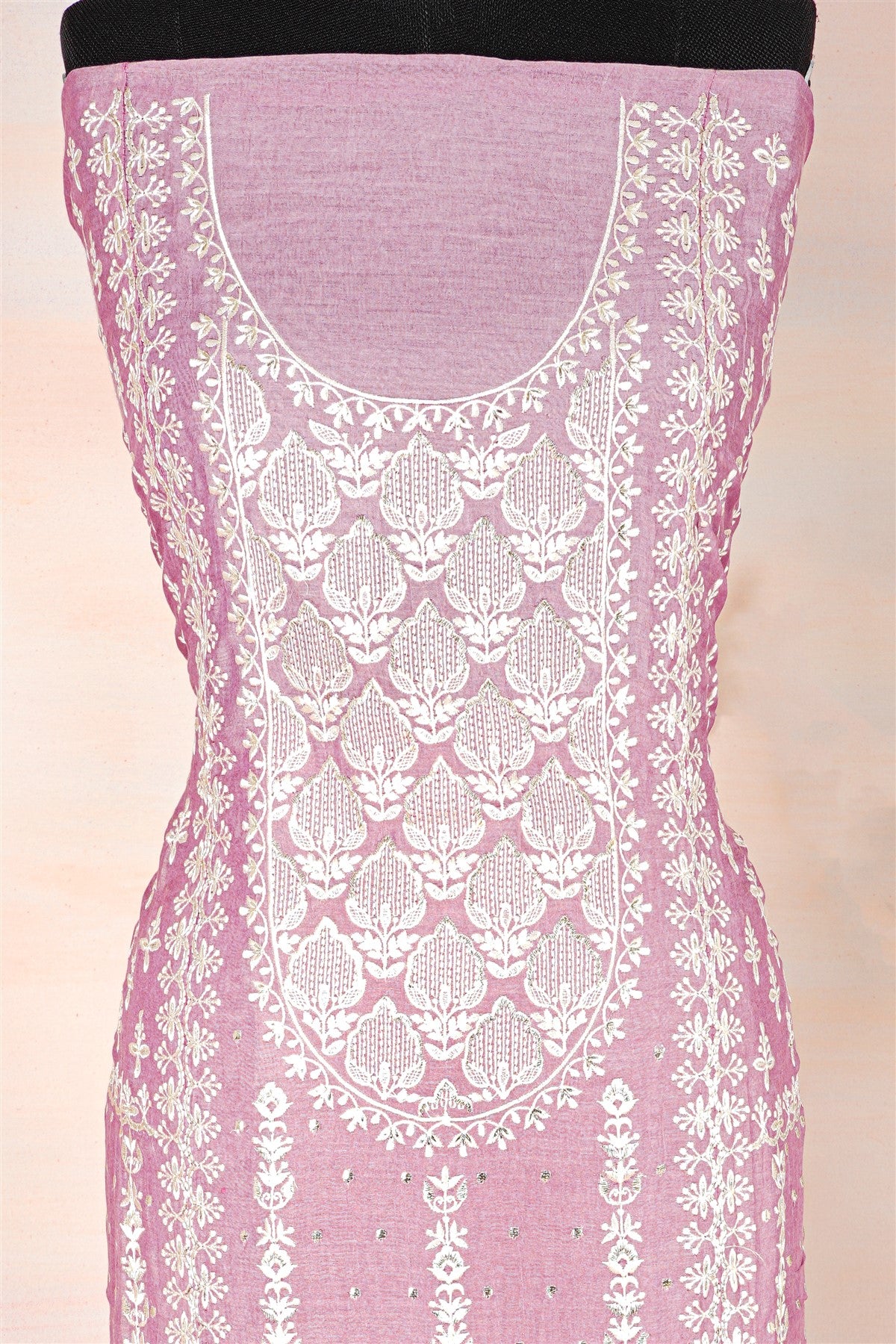 Chanderi Lavender Embroidered Dress Material