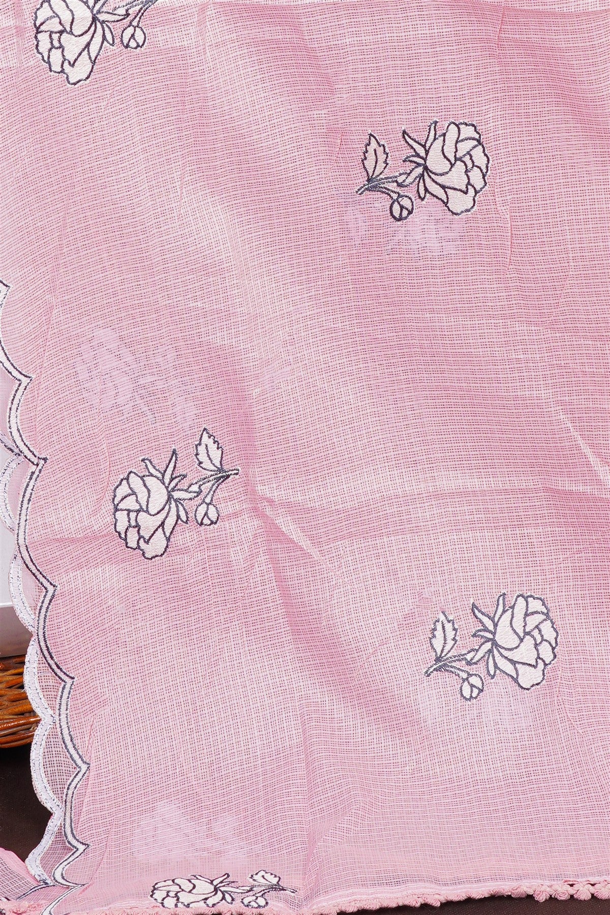 Kota Light Pink Floral Embroidered Dress Material