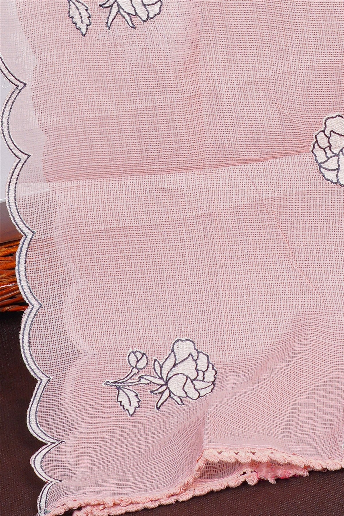 Kota Peach Floral Embroidered Dress Material
