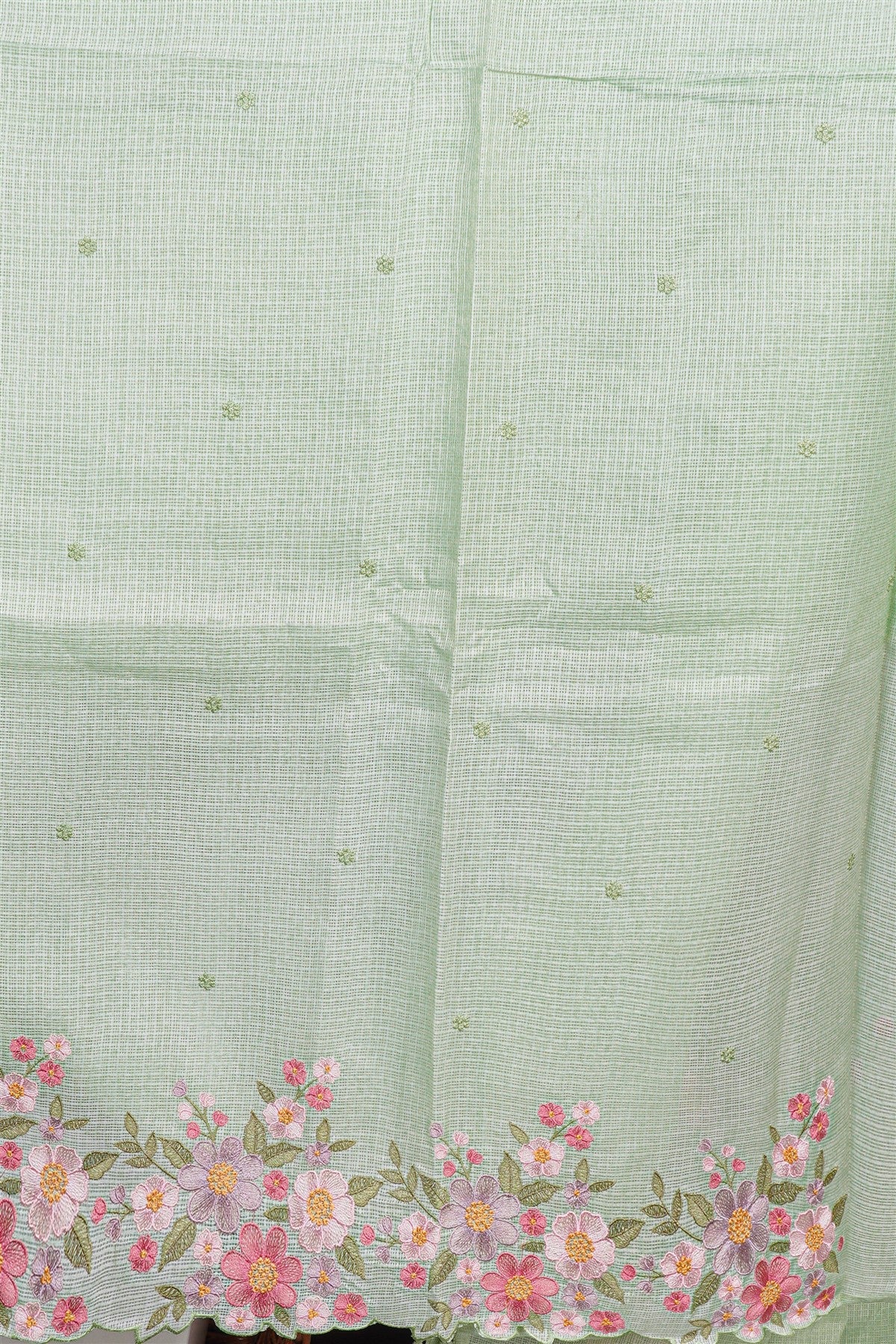 Kota Pista Green Floral Embroidered Dress Material
