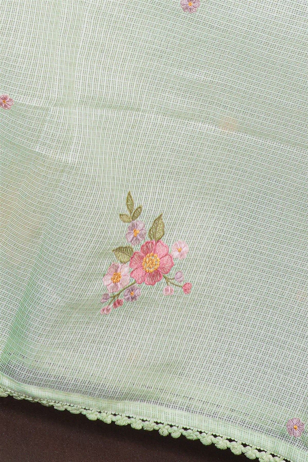Kota Pista Green Floral Embroidered Dress Material