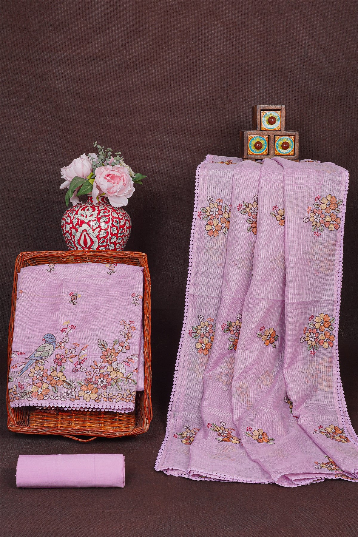 Kota Light Blue Floral Embroidered Dress Material