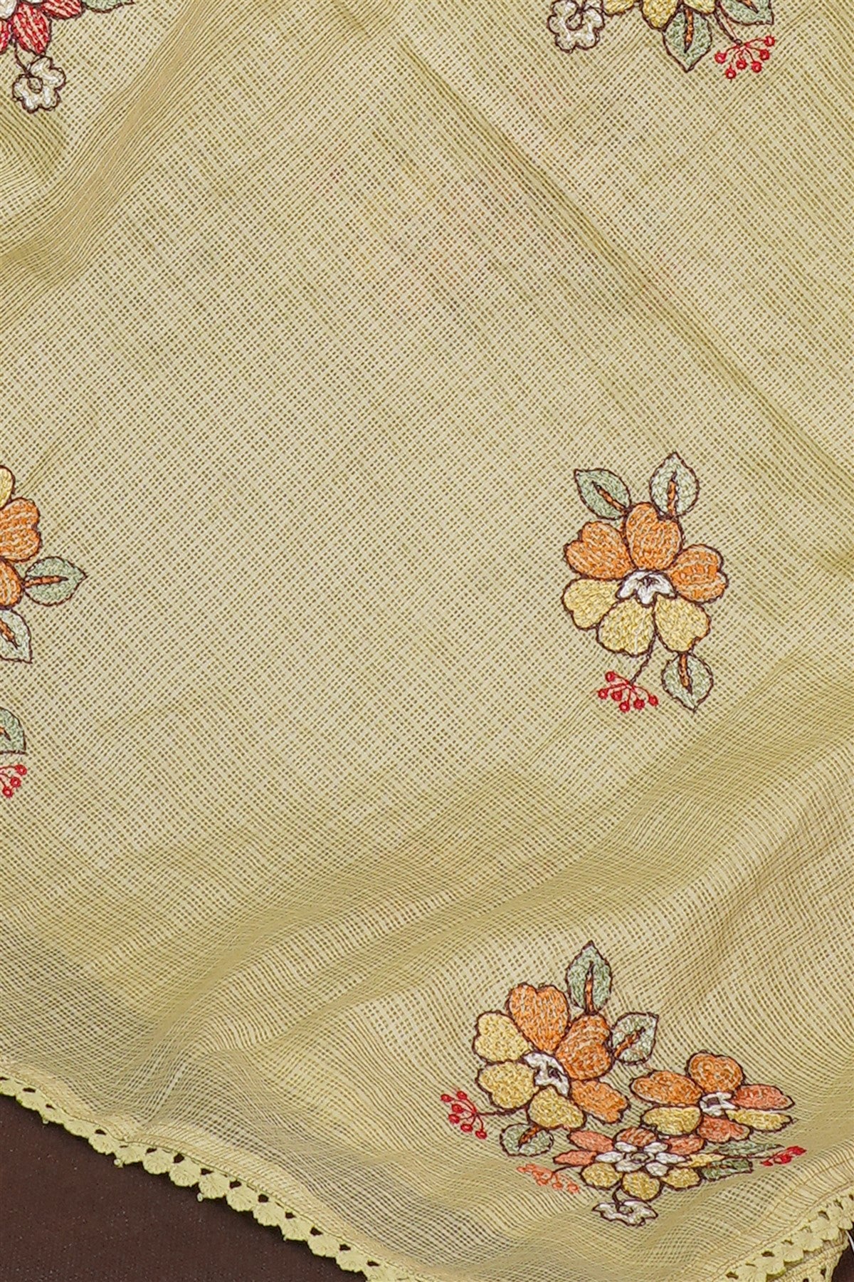 Kota Olive Green Floral Embroidered Dress Material