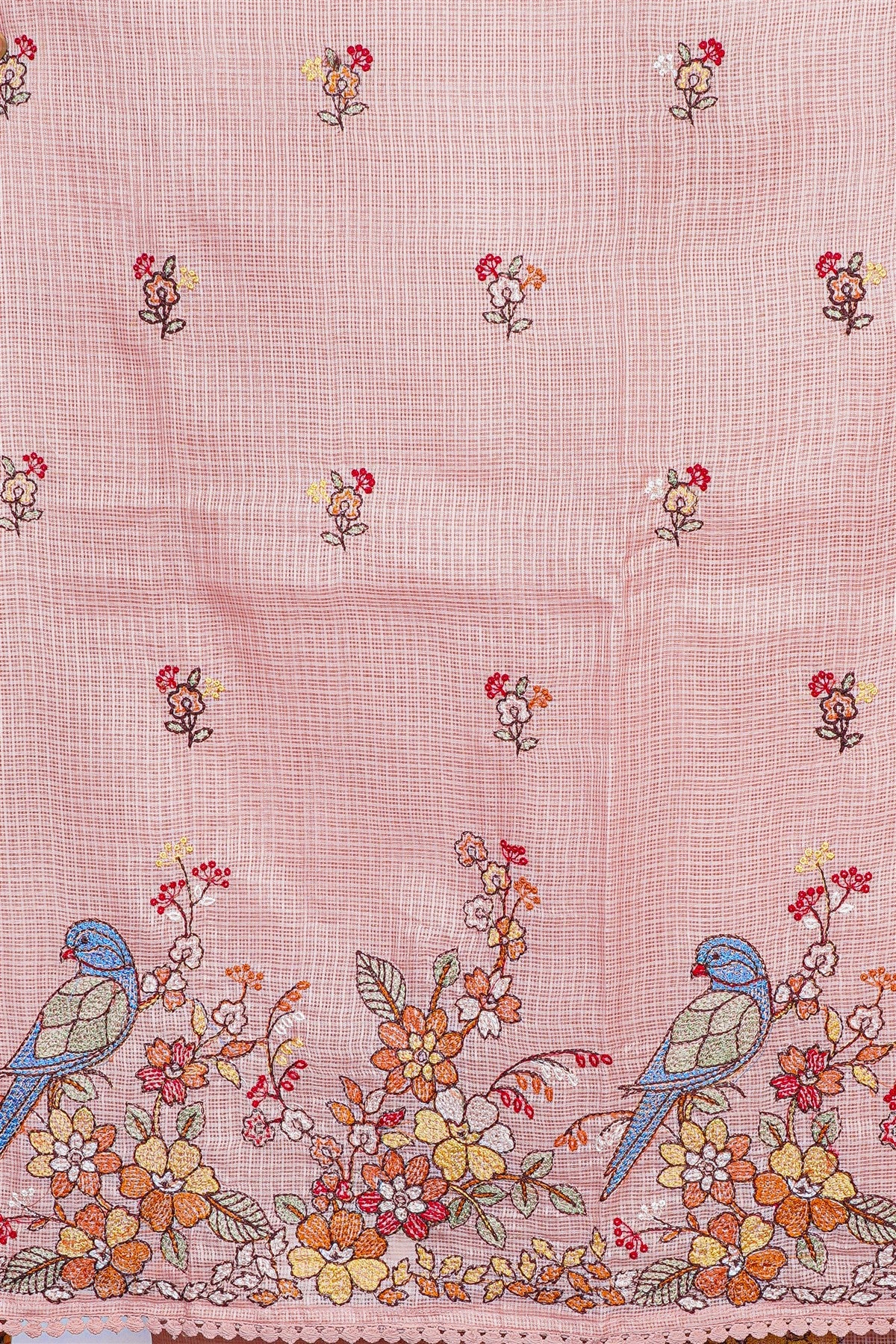Kota Peach Floral Embroidered Dress Material