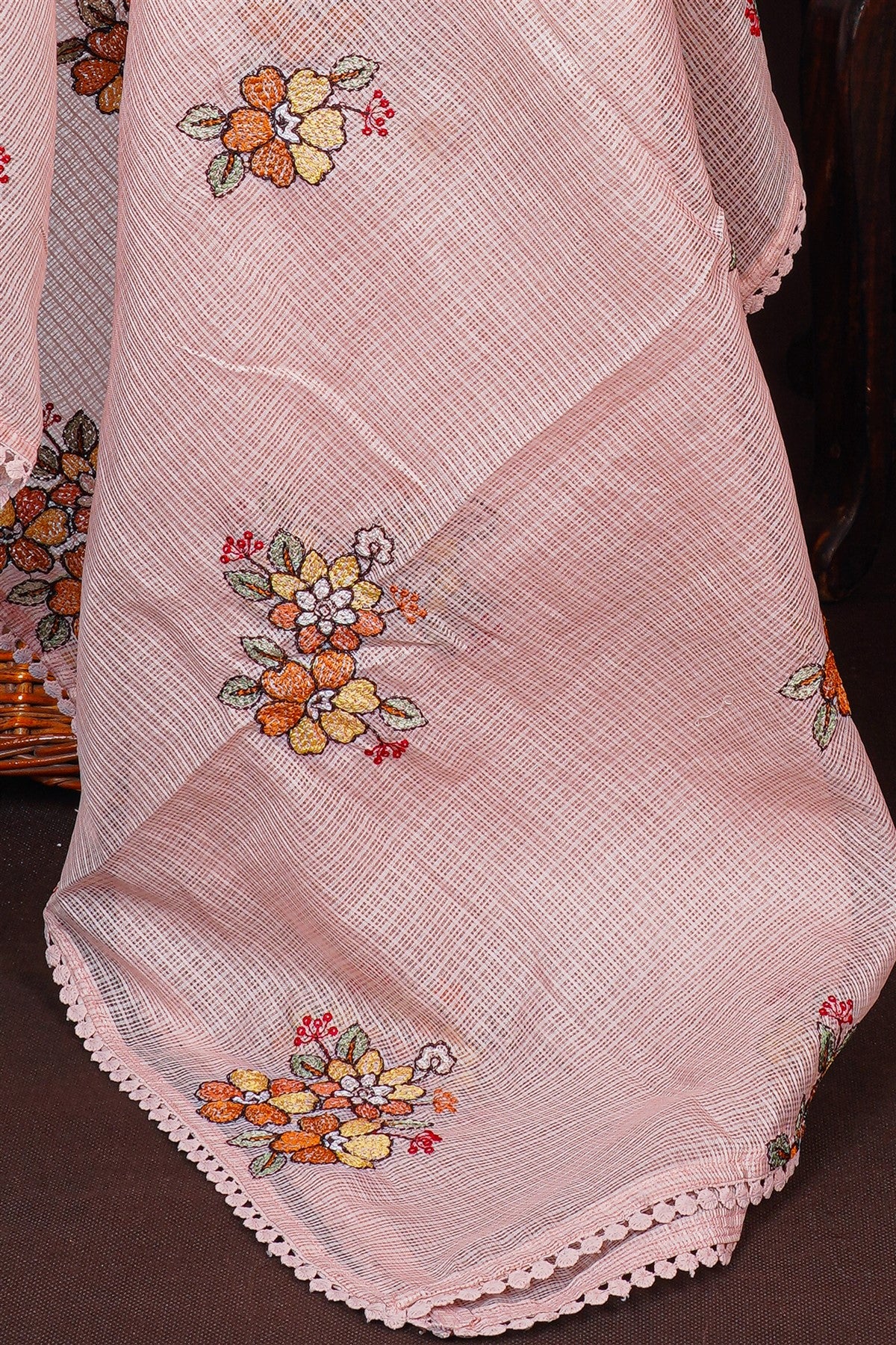 Kota Peach Floral Embroidered Dress Material