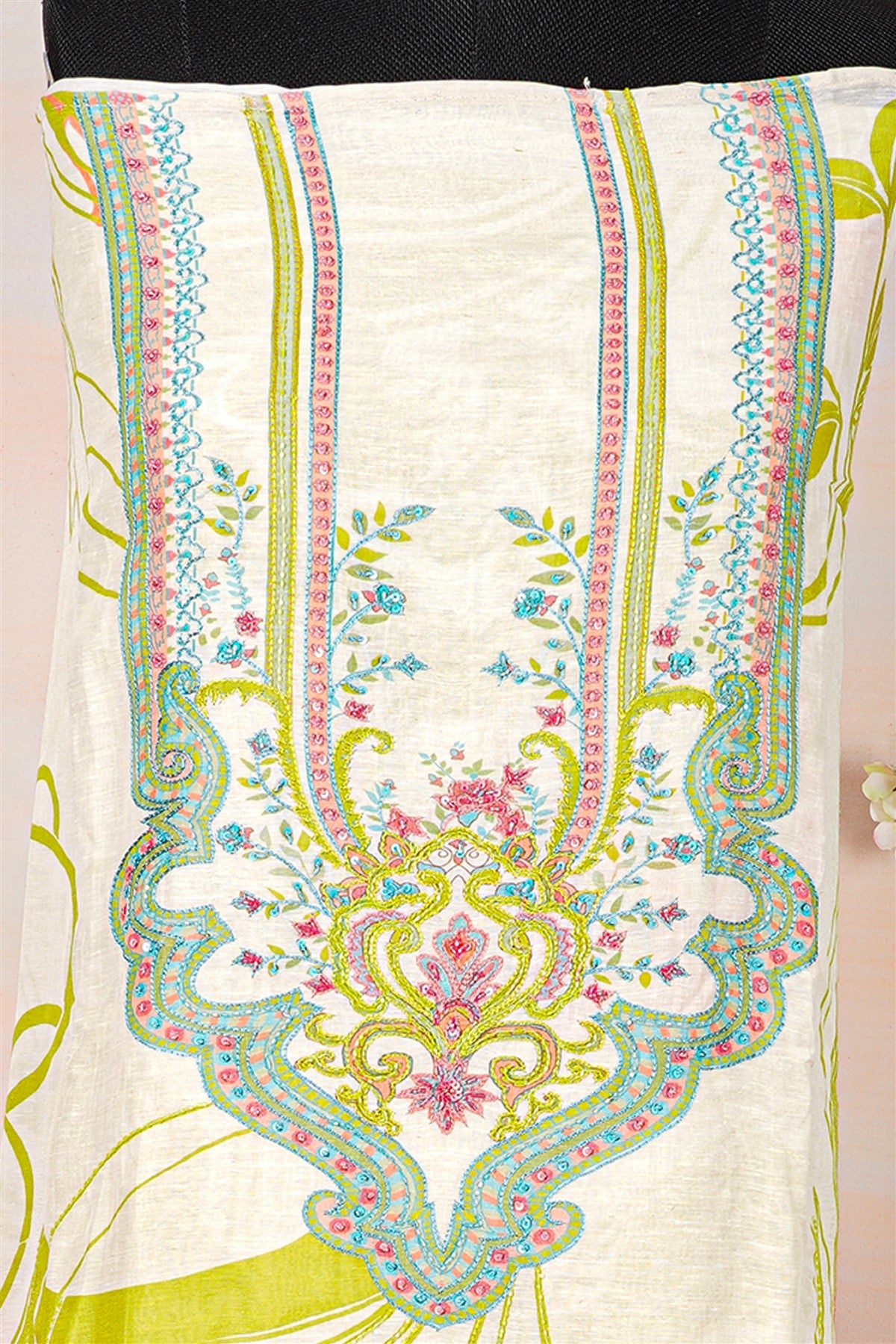 Chanderi Cream Floral Print Dress Material