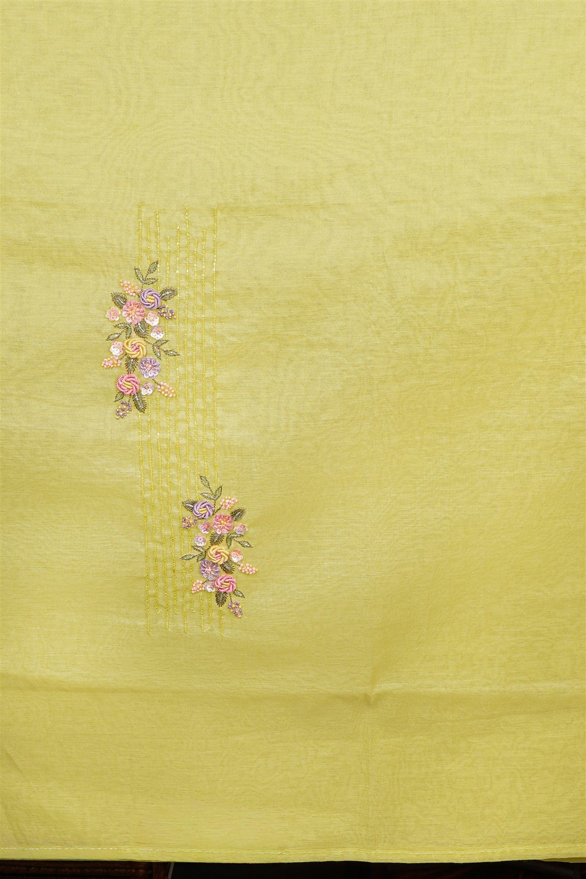 Chanderi Olive Green Floral Embroidery Dress Material