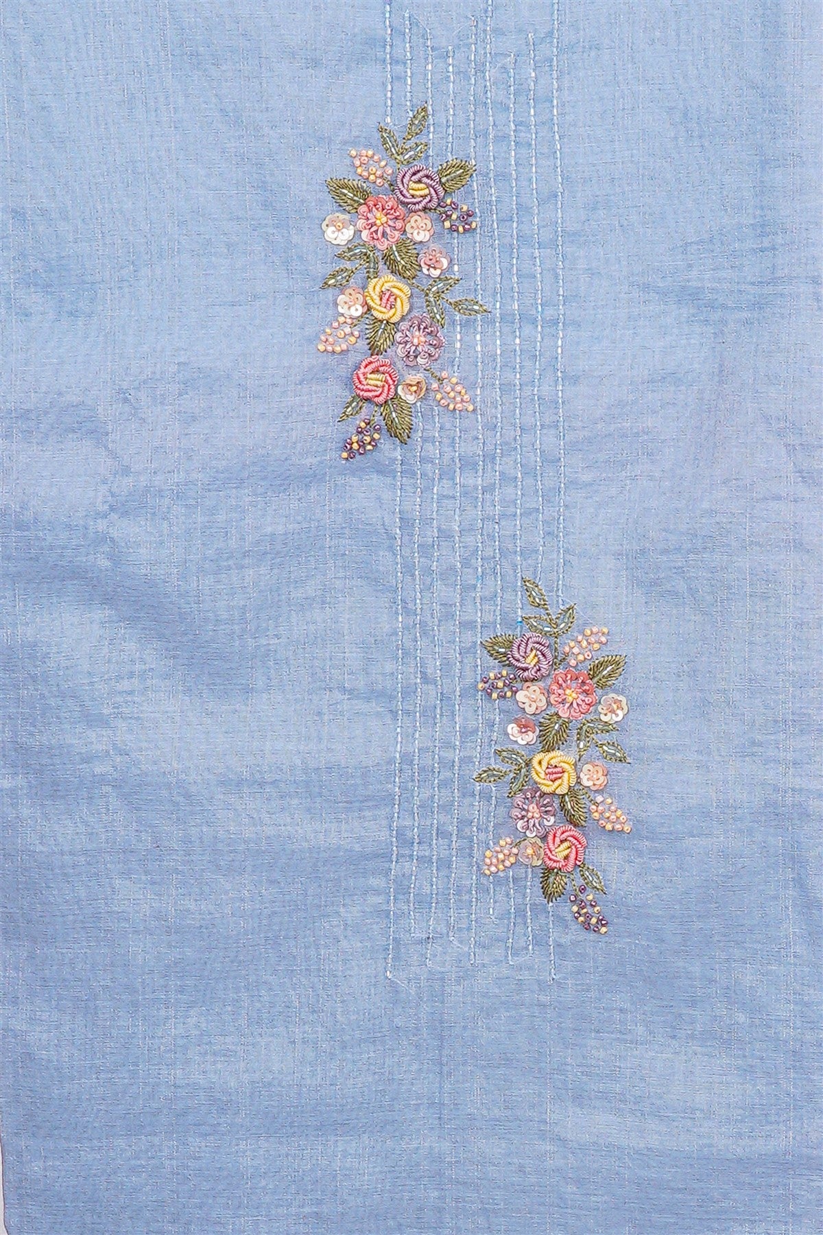Chanderi Sky Blue Embroidered Dress Material