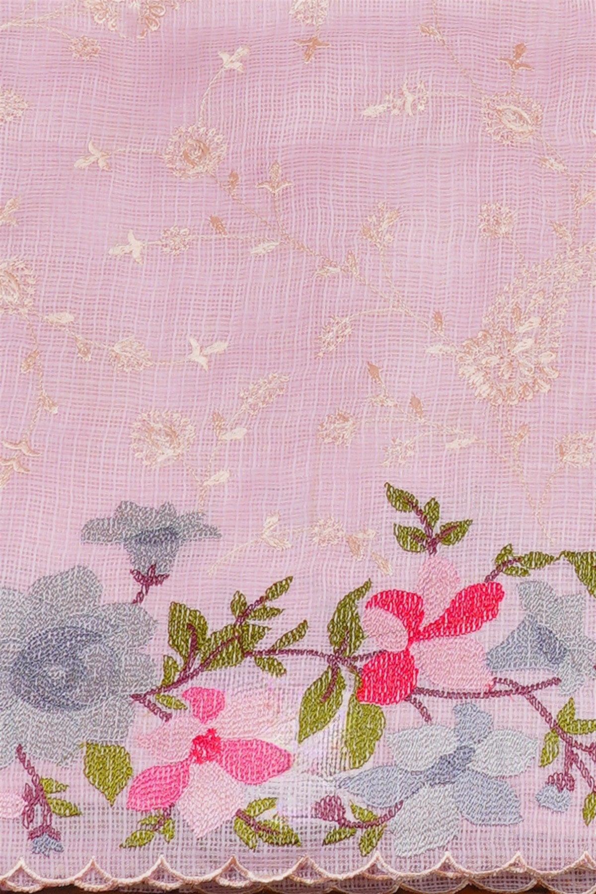 Kota Light Pink Floral Embroidered Dress Material