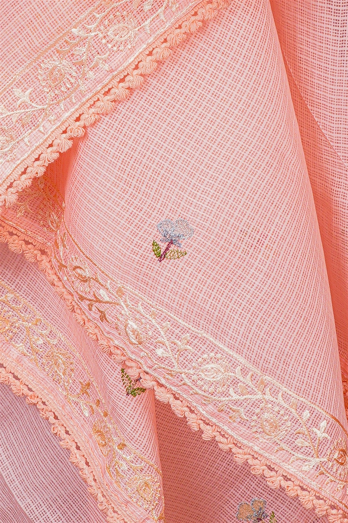 Kota Peach Embroidered Dress Material