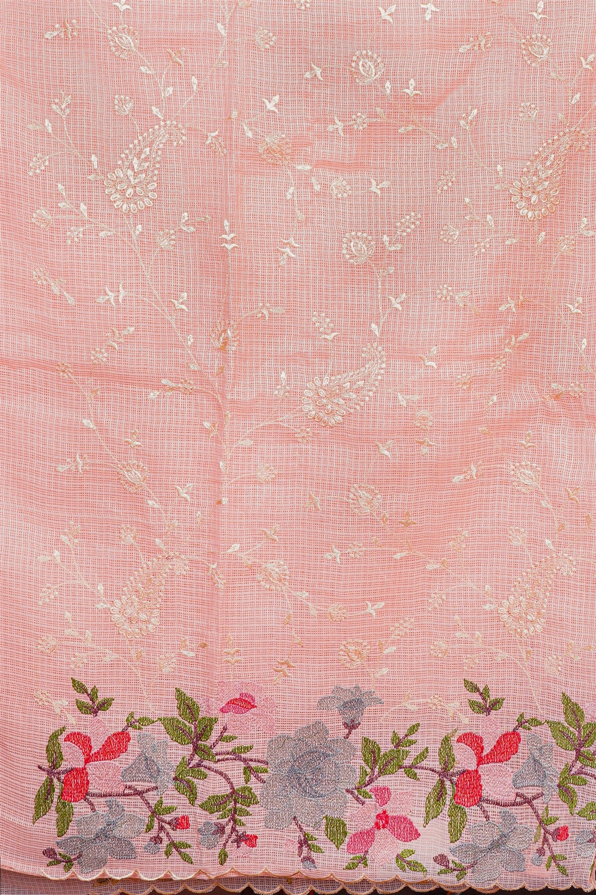 Kota Peach Embroidered Dress Material