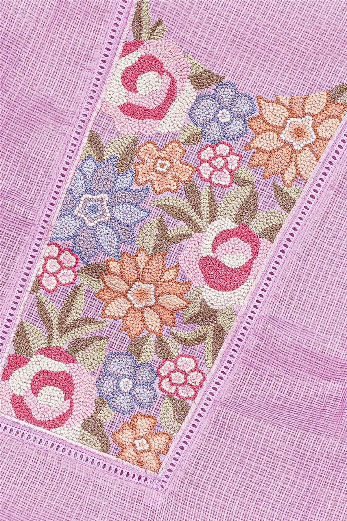 Kota Lavender Floral Embroidered Dress Material