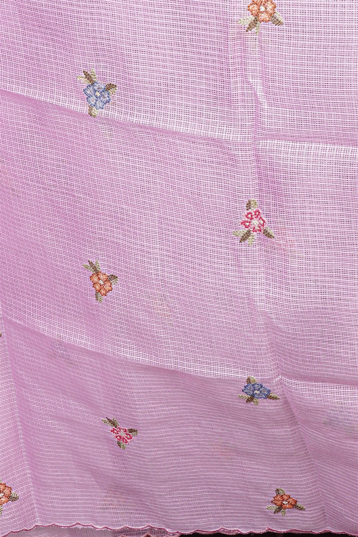 Kota Lavender Floral Embroidered Dress Material