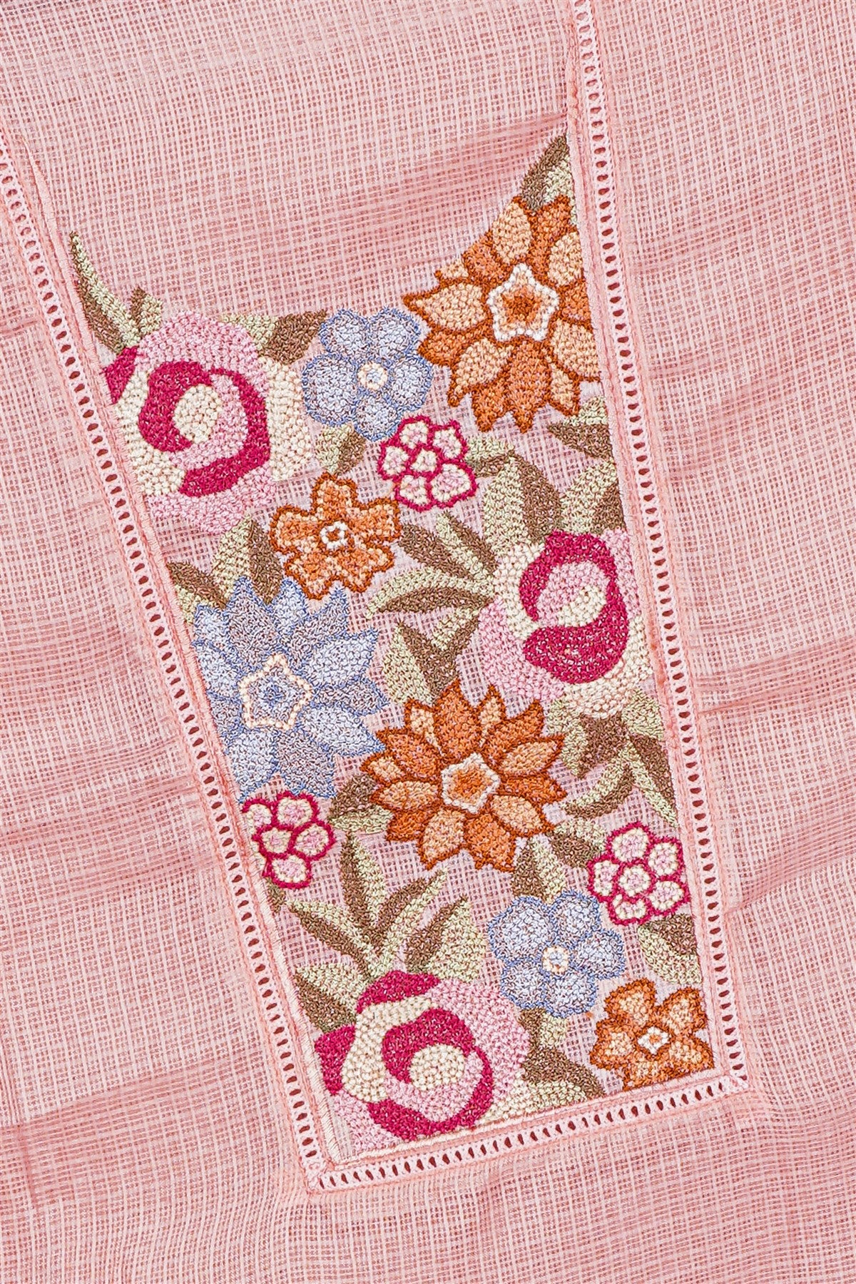 Kota Peach Floral Embroidered Dress Material