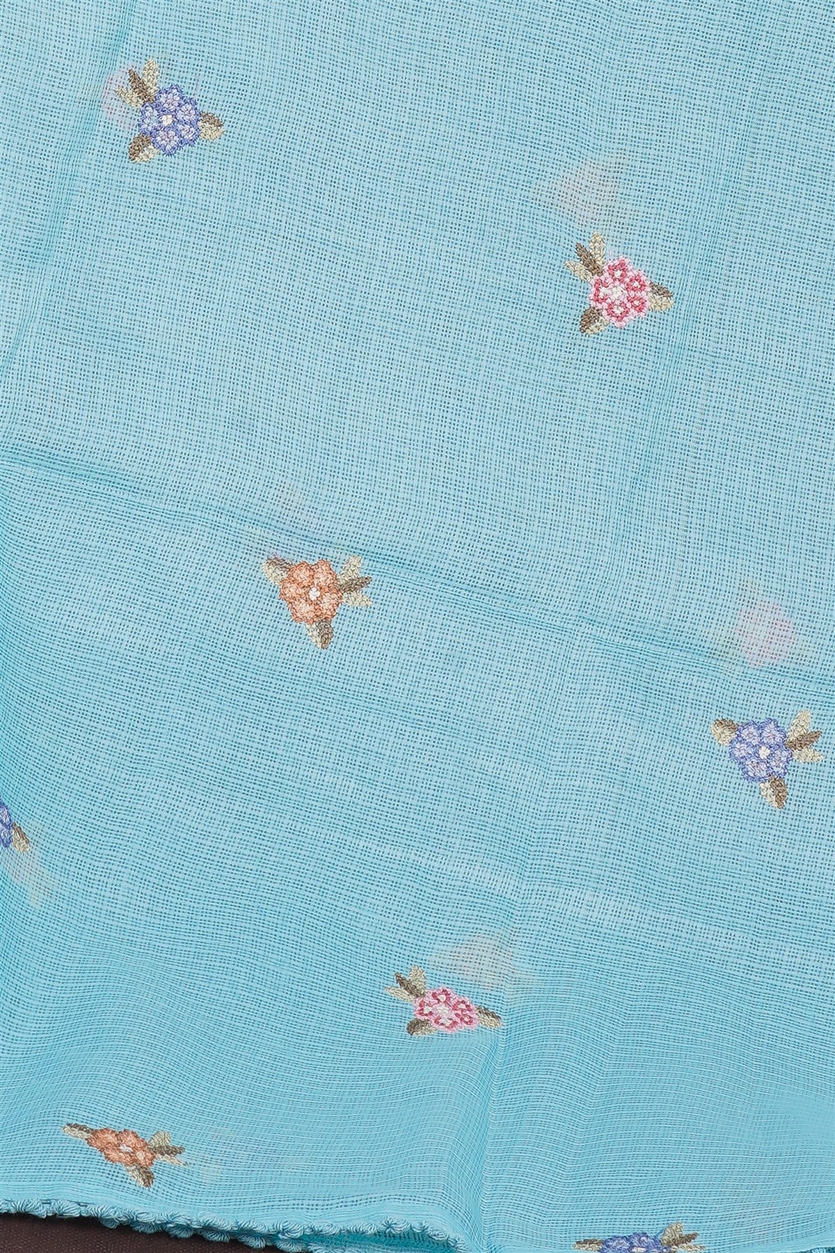 Kota Sky Blue Floral Embroidered Dress Material