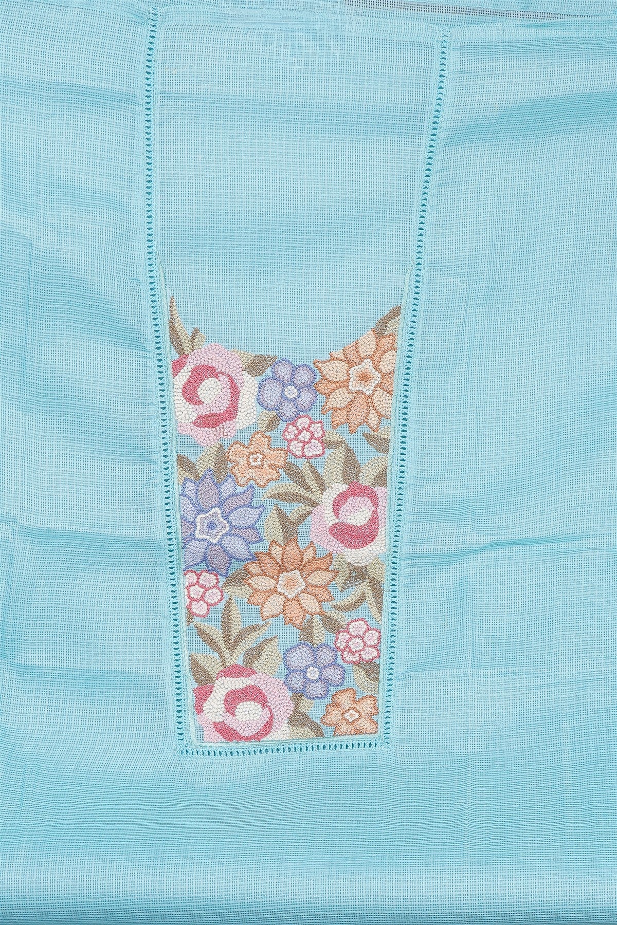 Kota Sky Blue Floral Embroidered Dress Material