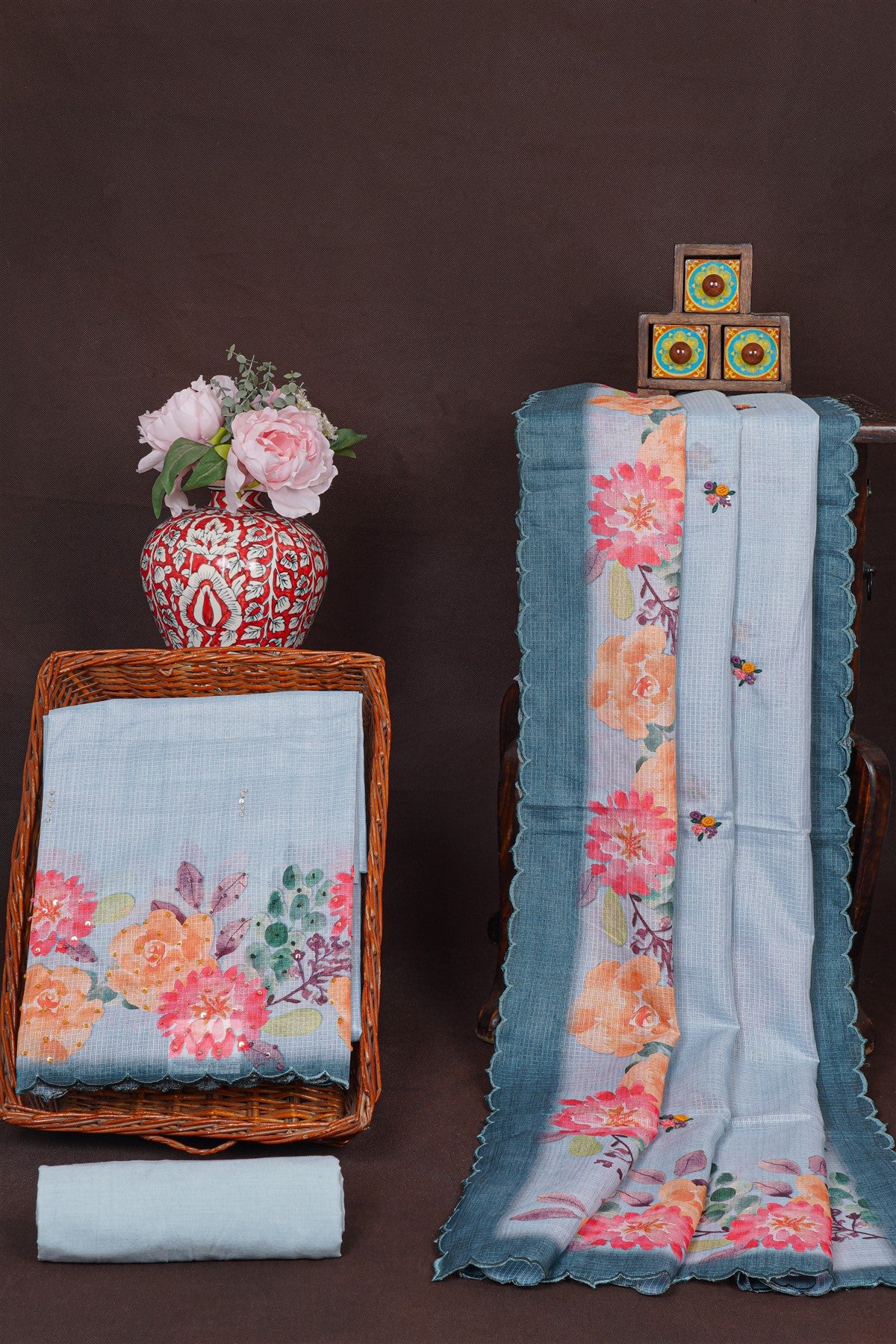 Kota Sky Blue Floral Print Dress Material