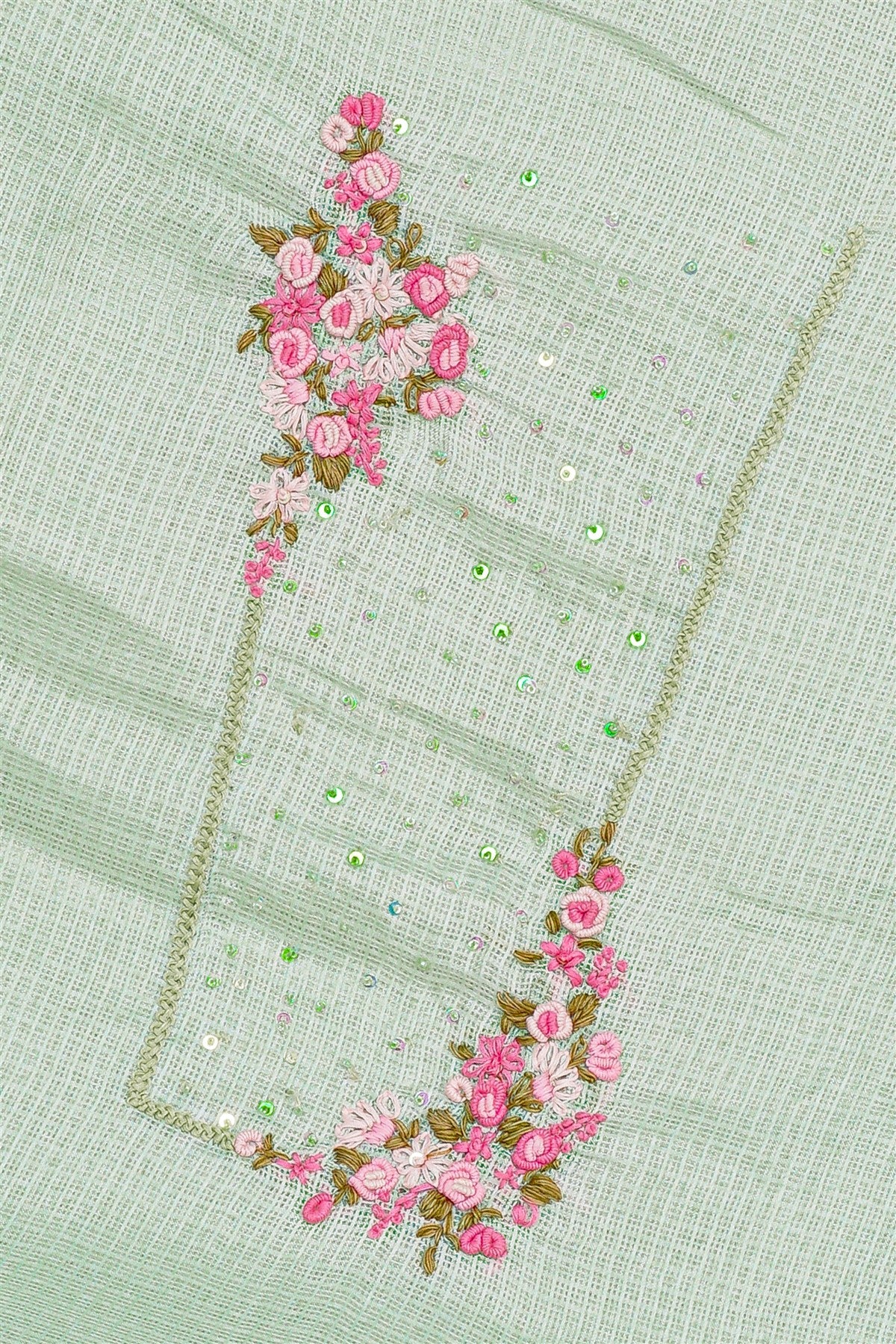 Kota Pista Green Floral Embroidered Dress Material