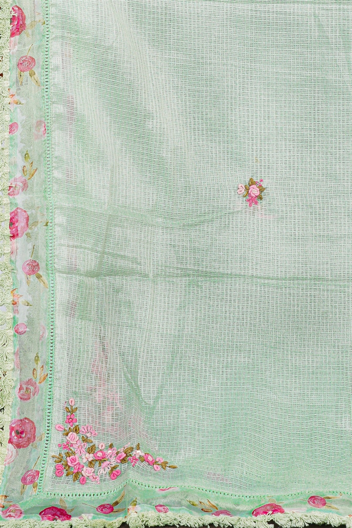 Kota Pista Green Floral Embroidered Dress Material