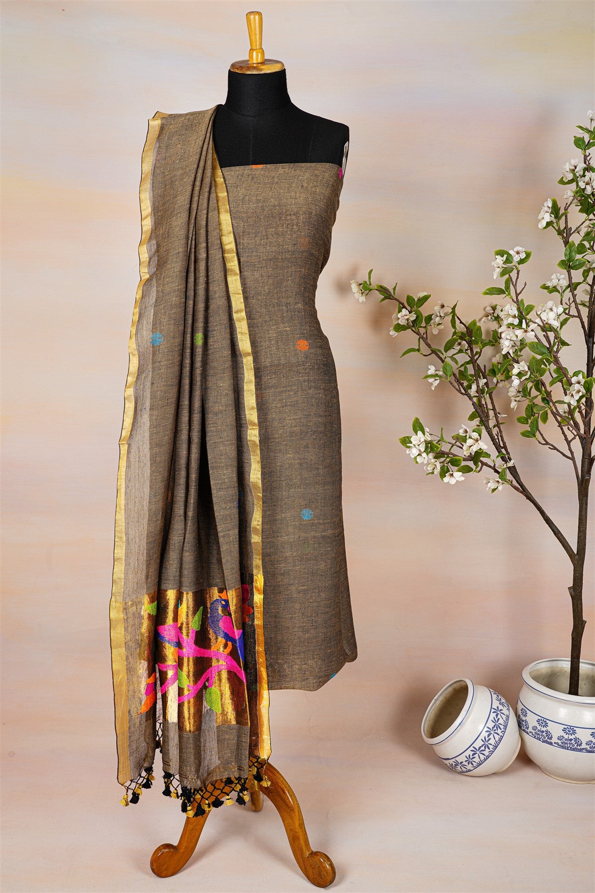 Jute Beige Dress Material