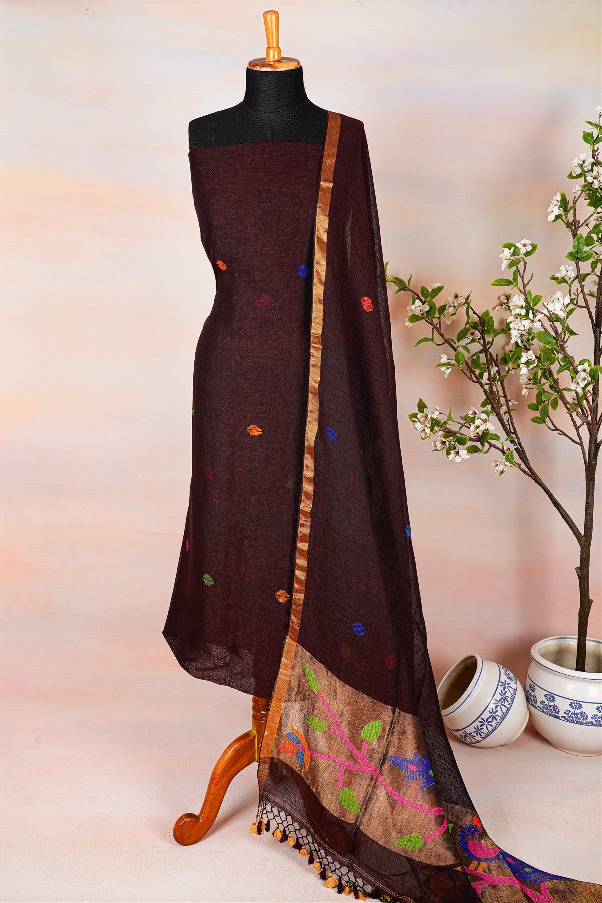 Jute Coffee Dress Material