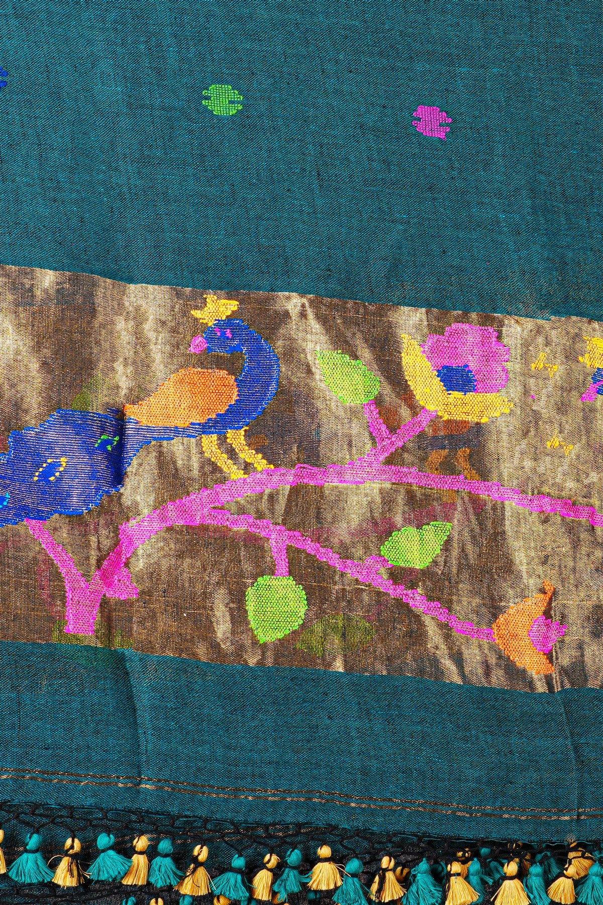 Jute Peacock Blue Dress Material