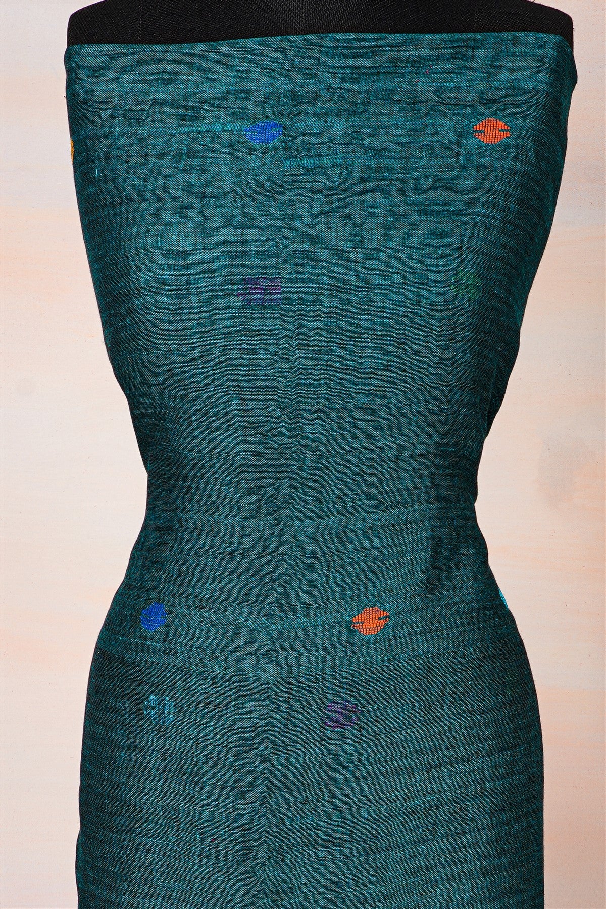 Jute Peacock Blue Dress Material