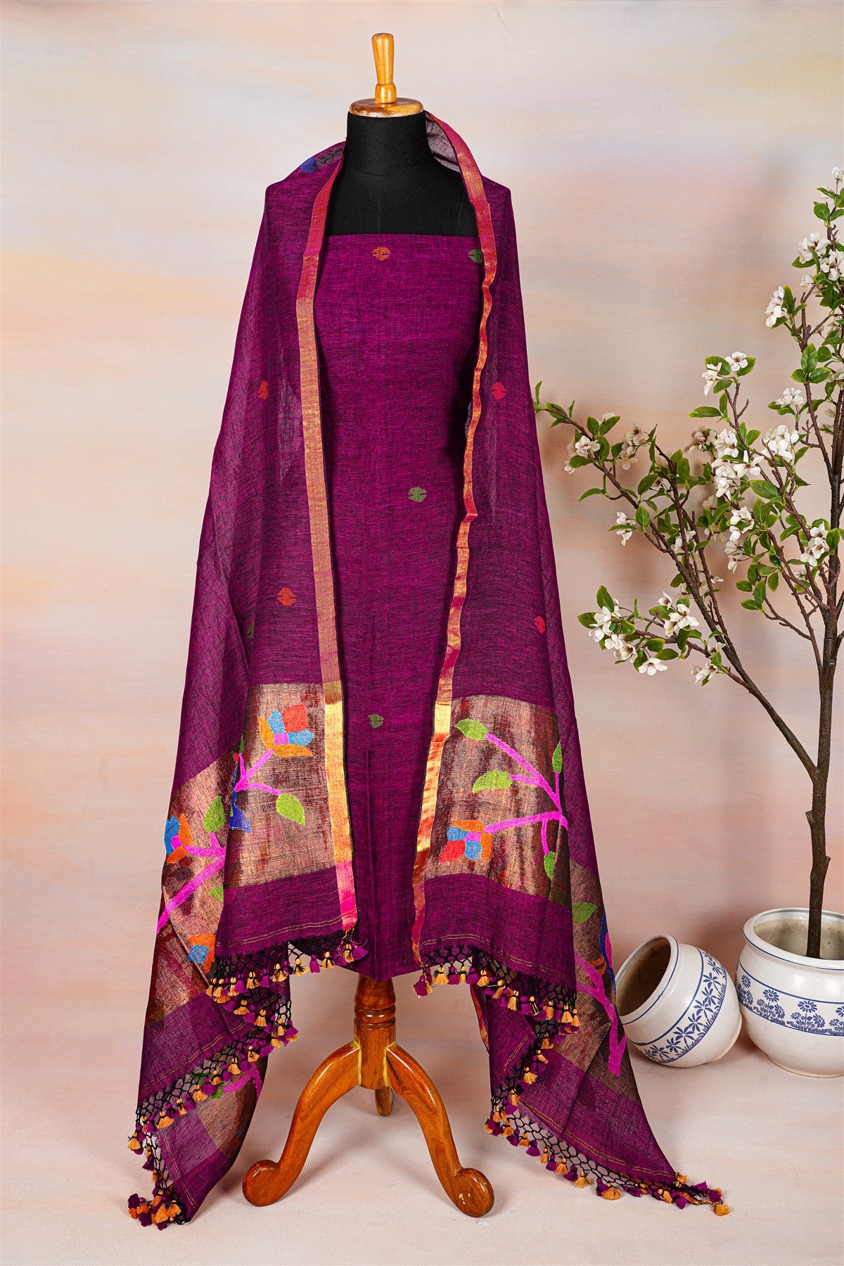 Jute Wine Dress Material