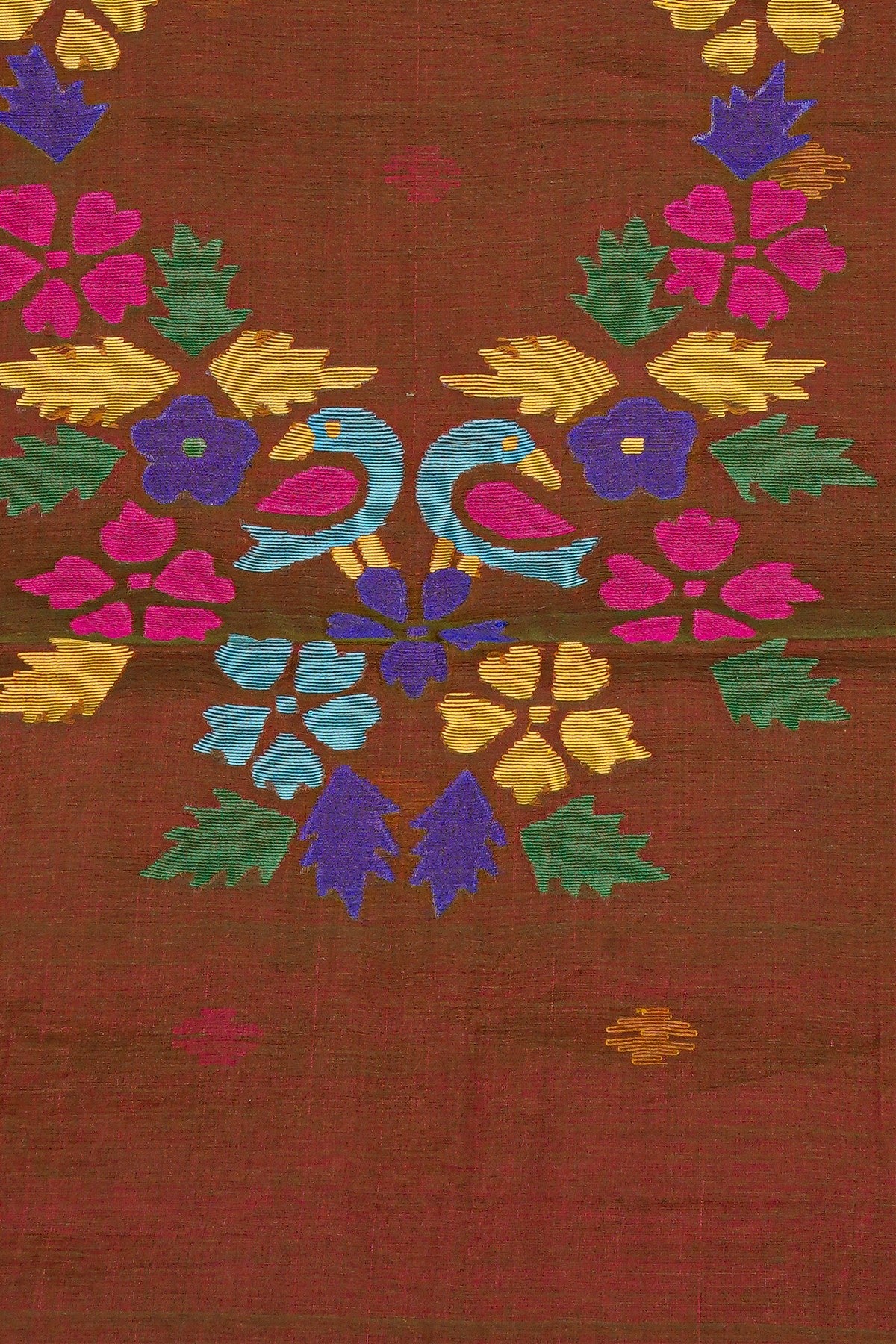 Chanderi Brown Floral Jamdani Dress Material