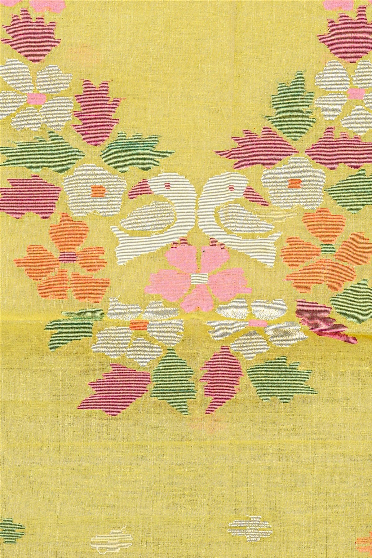 Chanderi Yellow Floral Jamdani Dress Material
