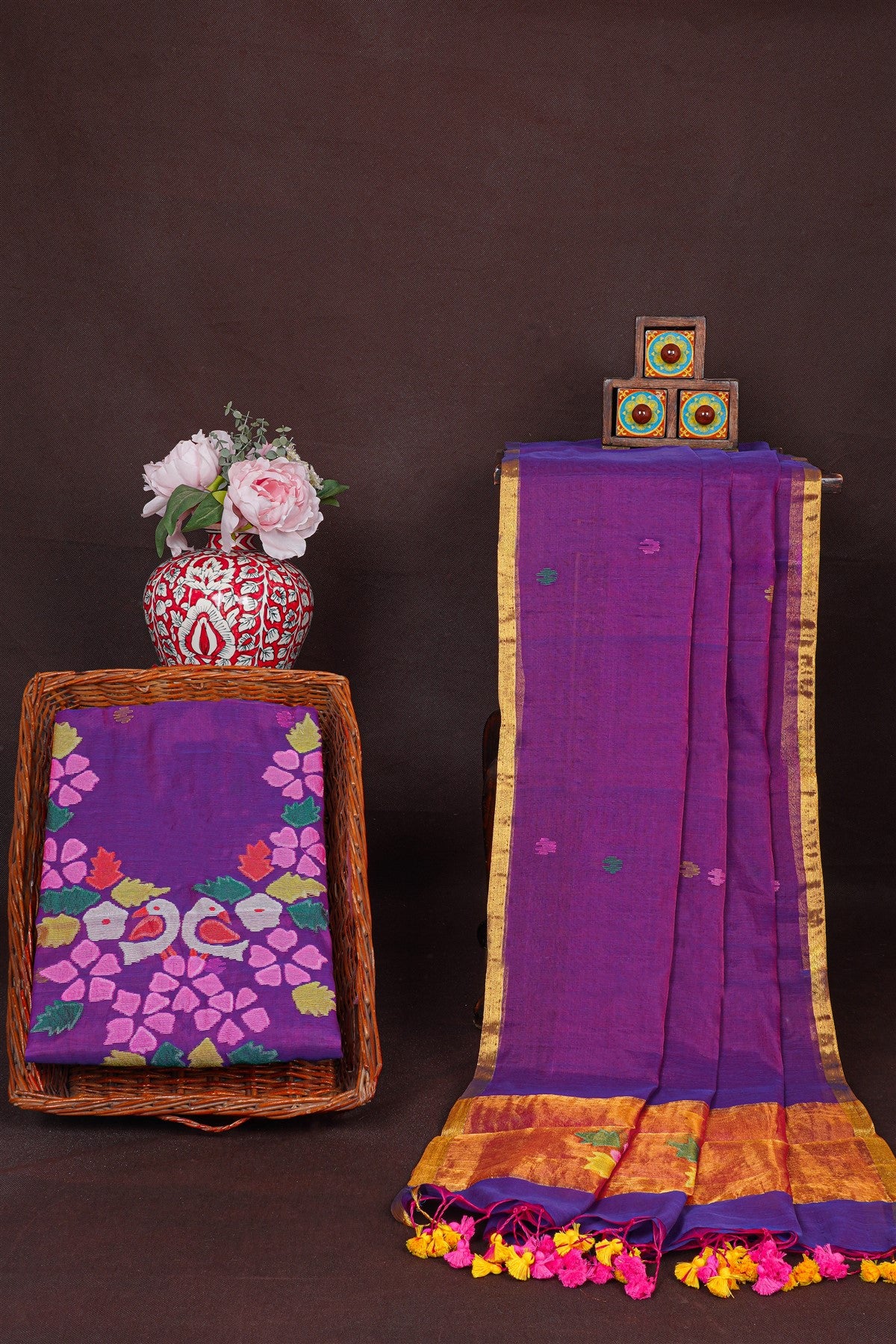 Chanderi Purple Jamdani Dress Material