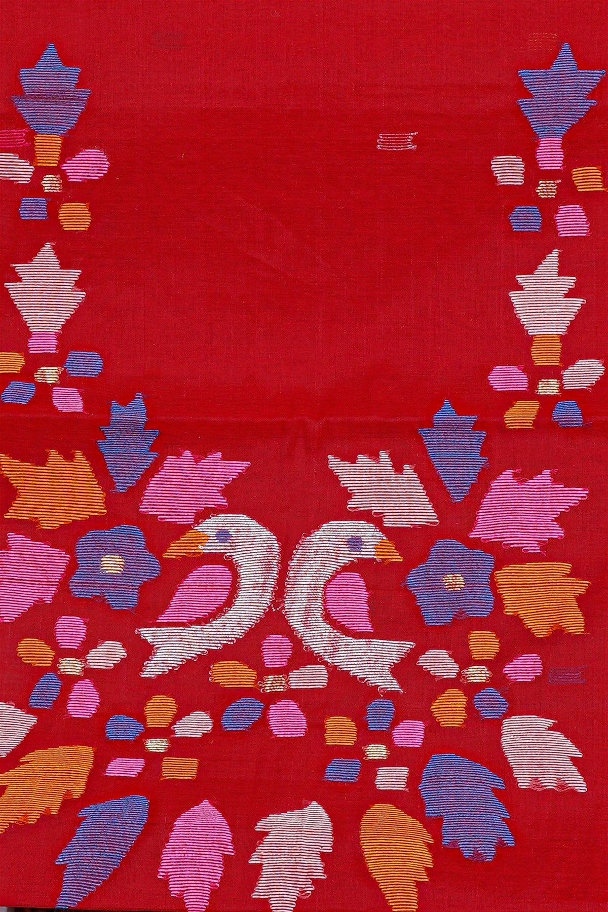 Chanderi Red Floral Jamdani Dress Material