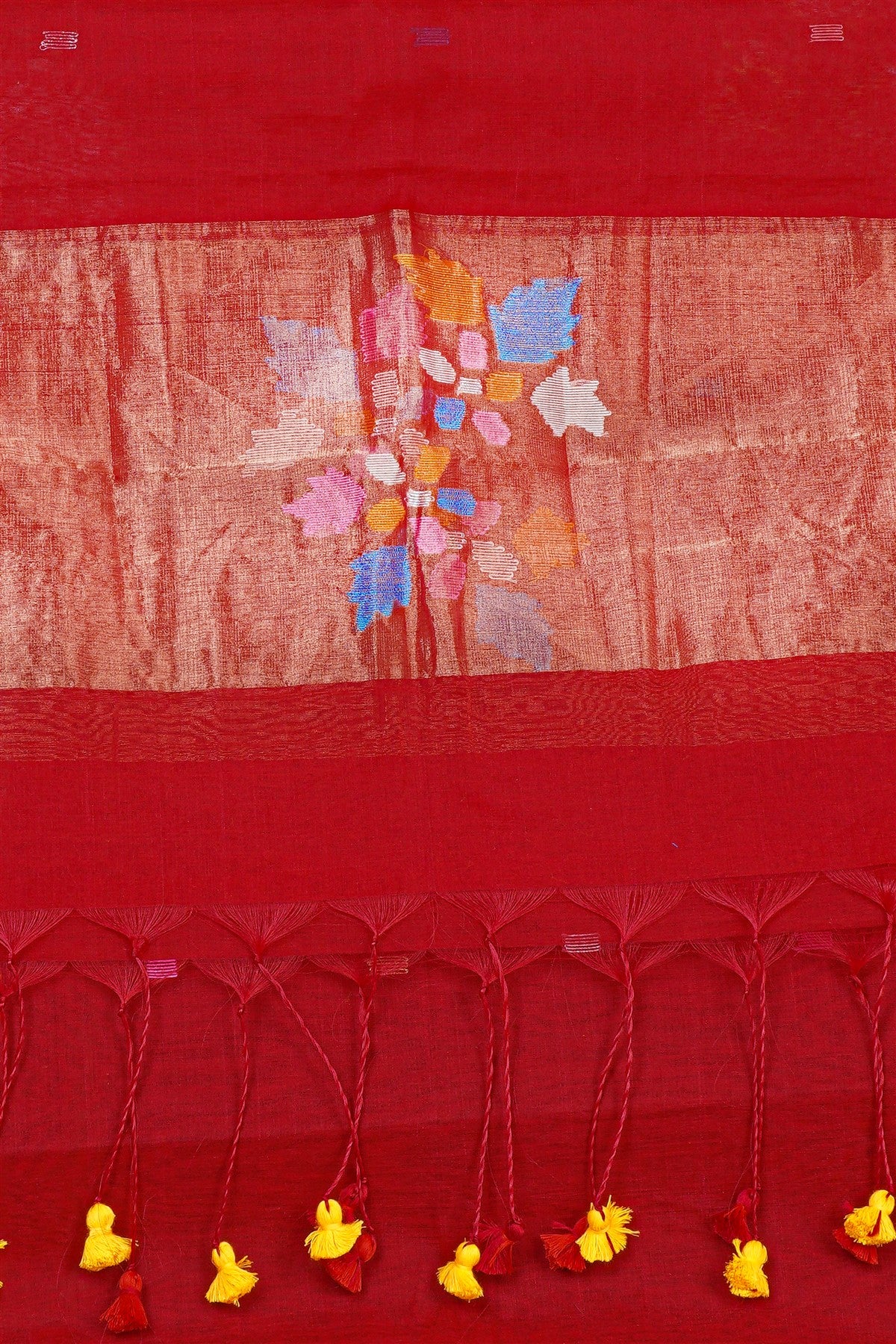 Chanderi Red Floral Jamdani Dress Material