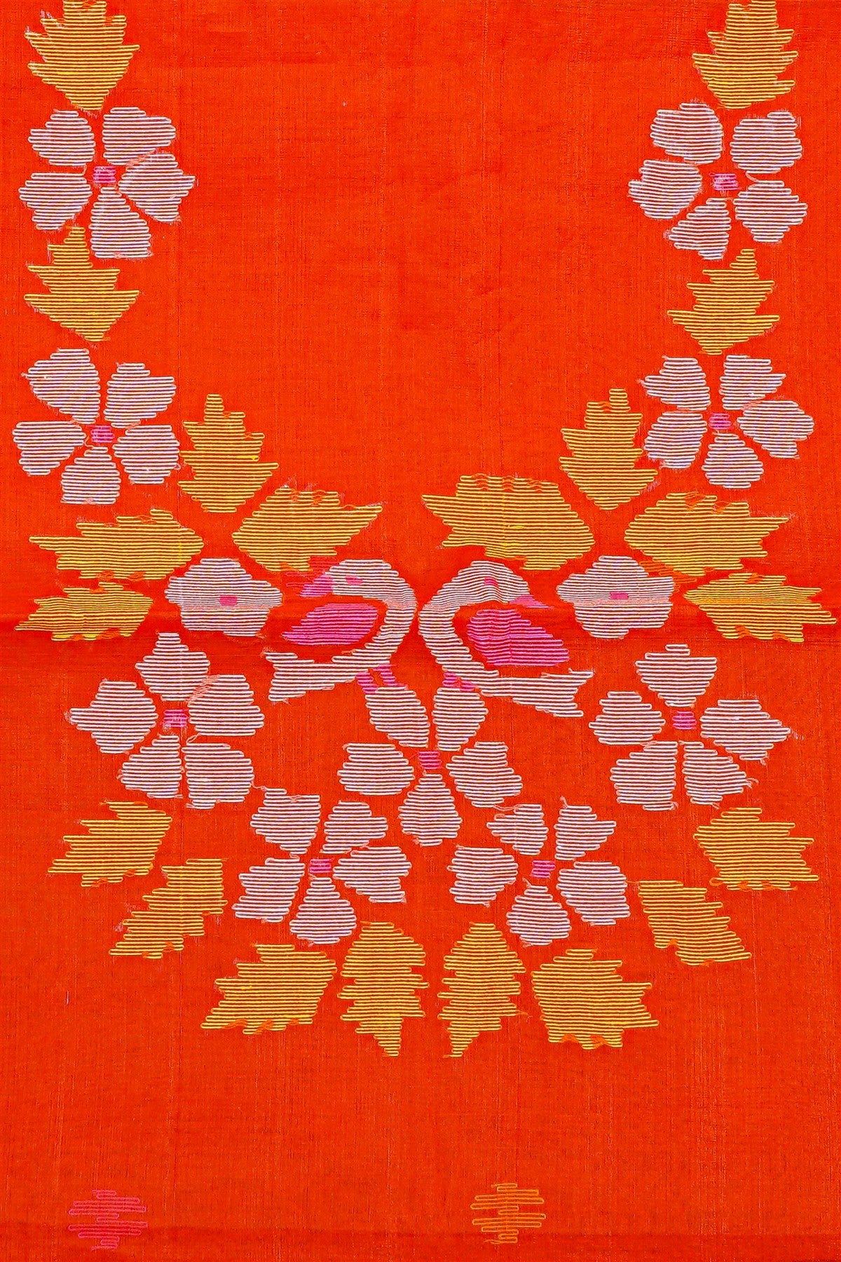 Chanderi Orange Embroidered Dress Material