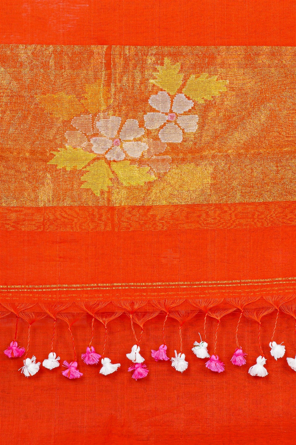 Chanderi Orange Embroidered Dress Material